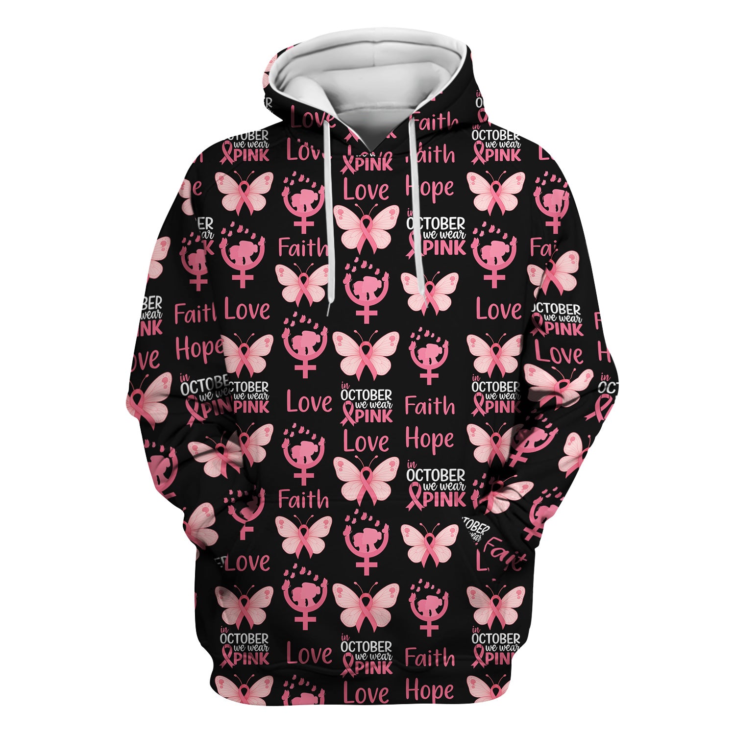 Breast Cancer Awareness Nurse Scrub Top - Faith Hope Love & Pink Ribbon Butterfly Design - October Gift for RN LPN CNA