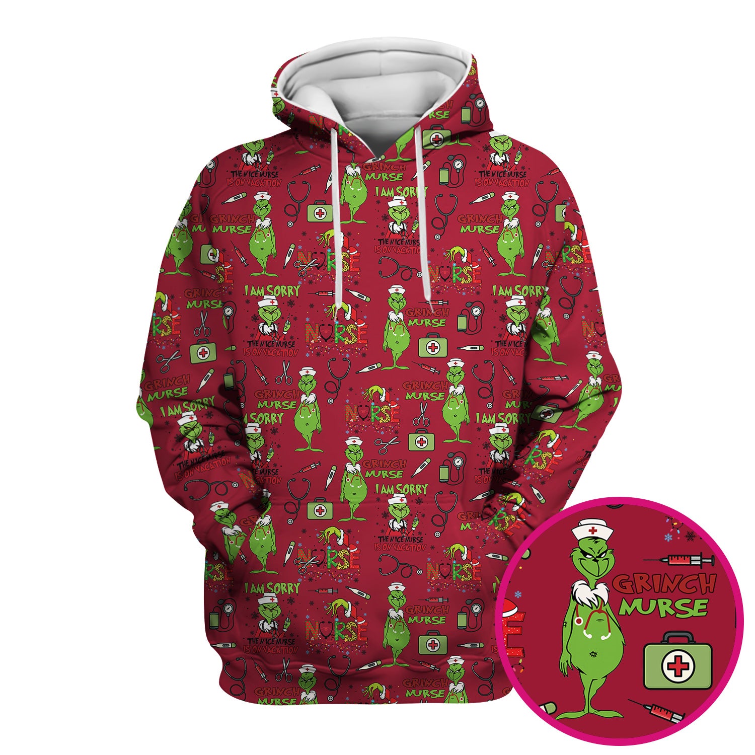 Grinch Nurse Scrub Top - Christmas Medical Uniform - Holiday Healthcare RN LPN CNA Gift