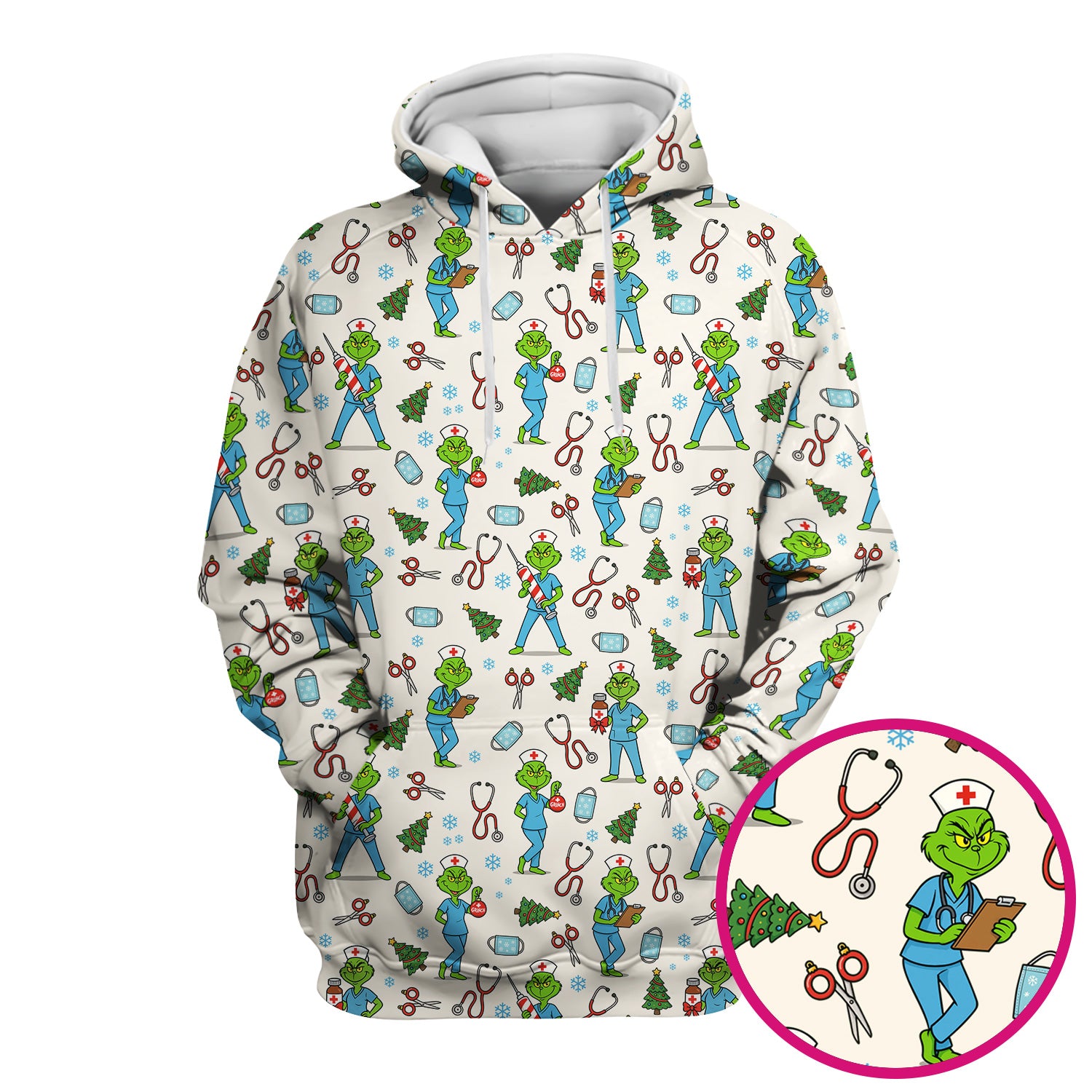 Christmas Grinch Nurse Scrub Top - Funny Holiday Medical Uniform for Women - RN LPN CNA Gift