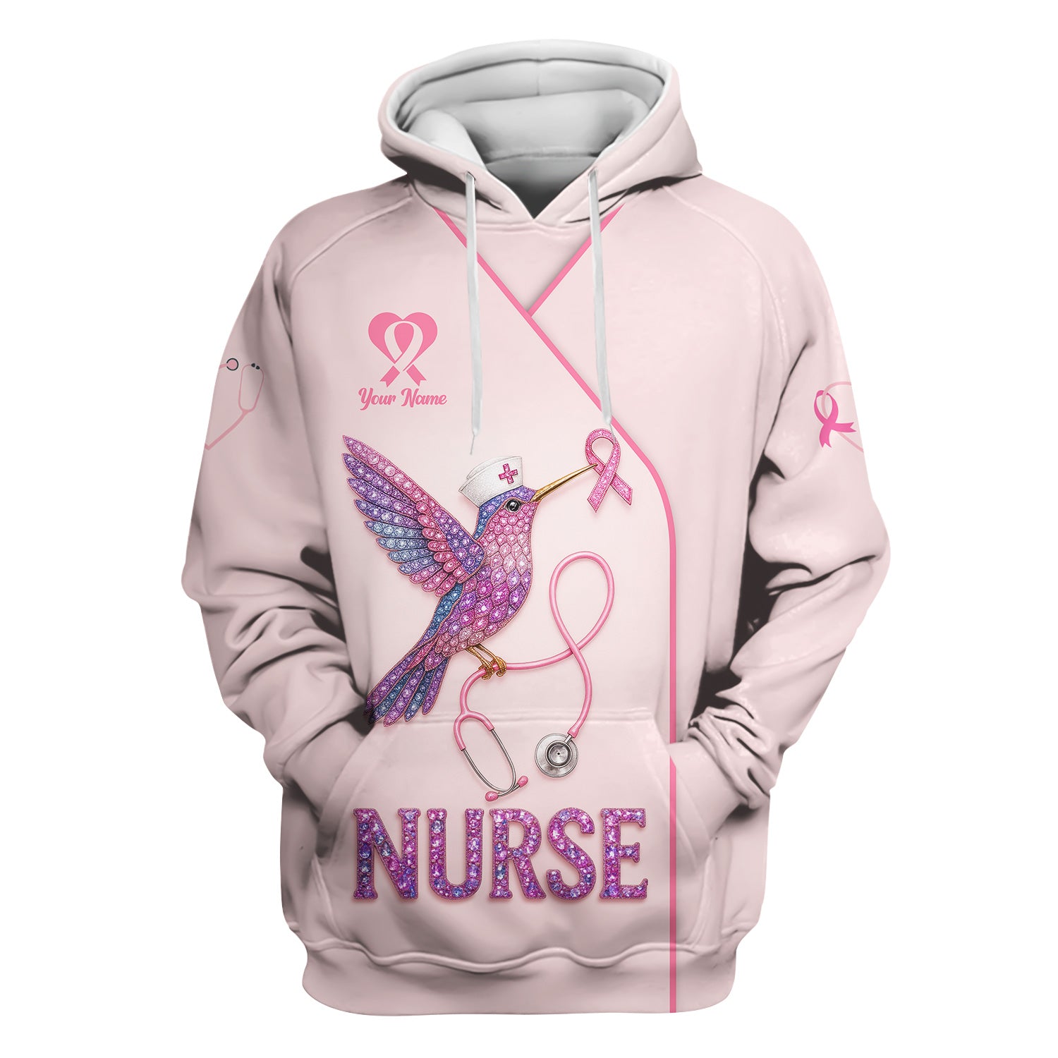 Custom Hummingbird Nurse Shirt - Breast Cancer Awareness Ribbon Graphic Tee - Gift for RN LPN CNA