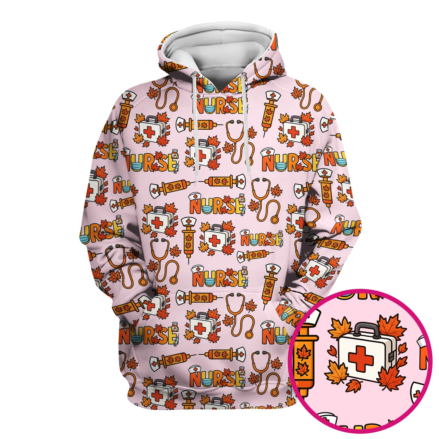 Autumn Nurse Scrub Top Multi Color - Fall Themed Nursing Shirt with Pockets - Cute Maple Leaf Medical Scrubs for Women