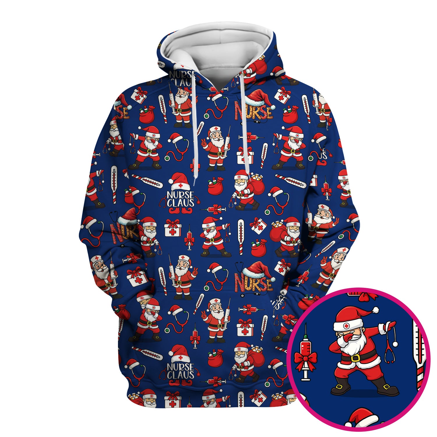 Christmas Nurse Scrub Top Multi Color - Funny Nurse Claus Santa Scrub Shirt - Cute Holiday Nursing Work Shirt with Pockets