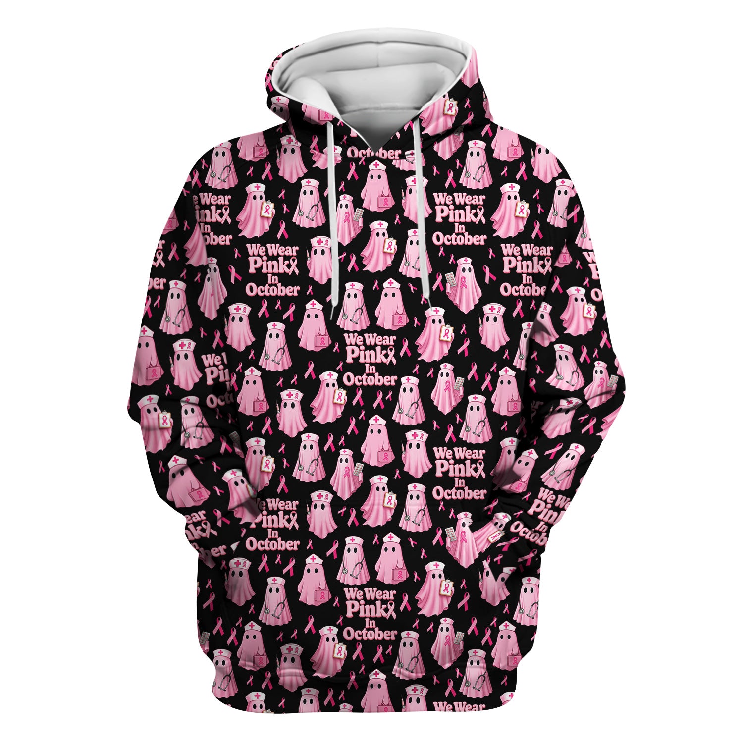 Halloween Breast Cancer Awareness Scrub - We Wear Pink In October & Ghost Nurse Design - October Gift for RN LPN CNA