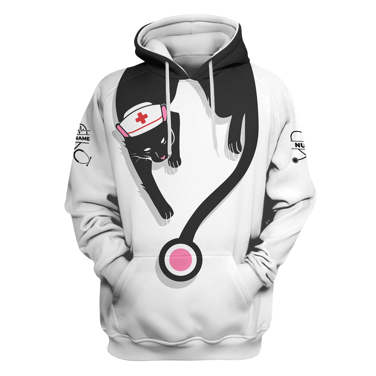 Custom Black Cat Nurse Scrub Top - Funny Cat Lover Scrubs for Women - Gift for RN LPN CNA