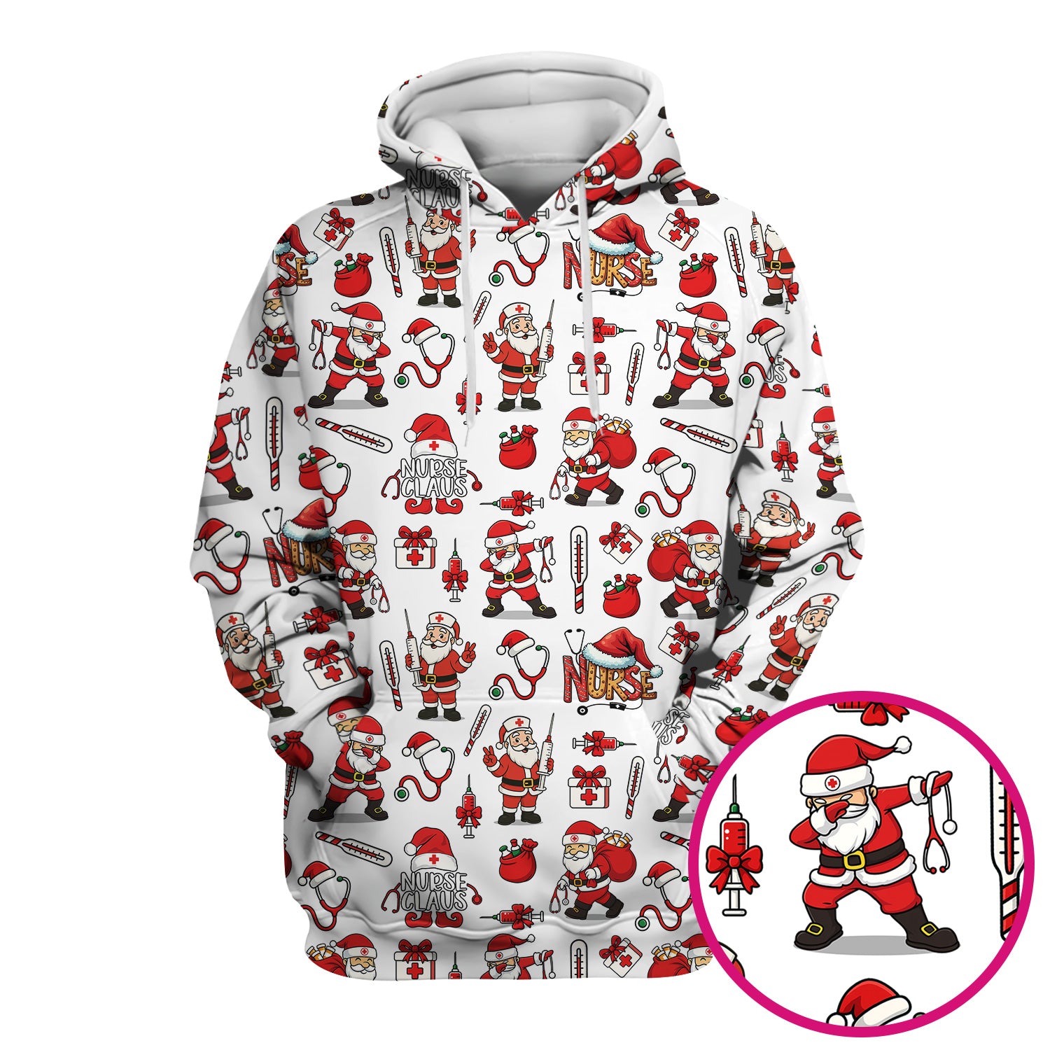 Nurse Claus Christmas Scrub Shirt - Cute Santa Nurse Scrub Top Multi Color - Funny Holiday Nursing Scrub Shirt with Pockets