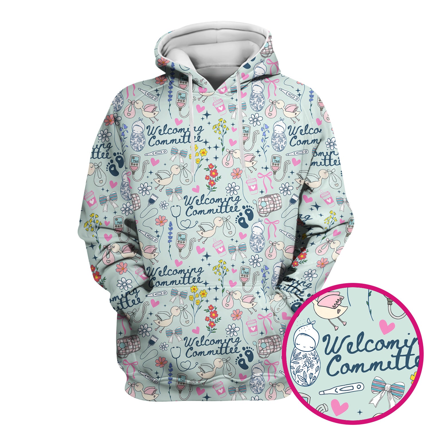 Funny NICU Nurse Tee - Cute Baby Feet & Floral Stork Pattern Graphic - Gift for Women RN LPN