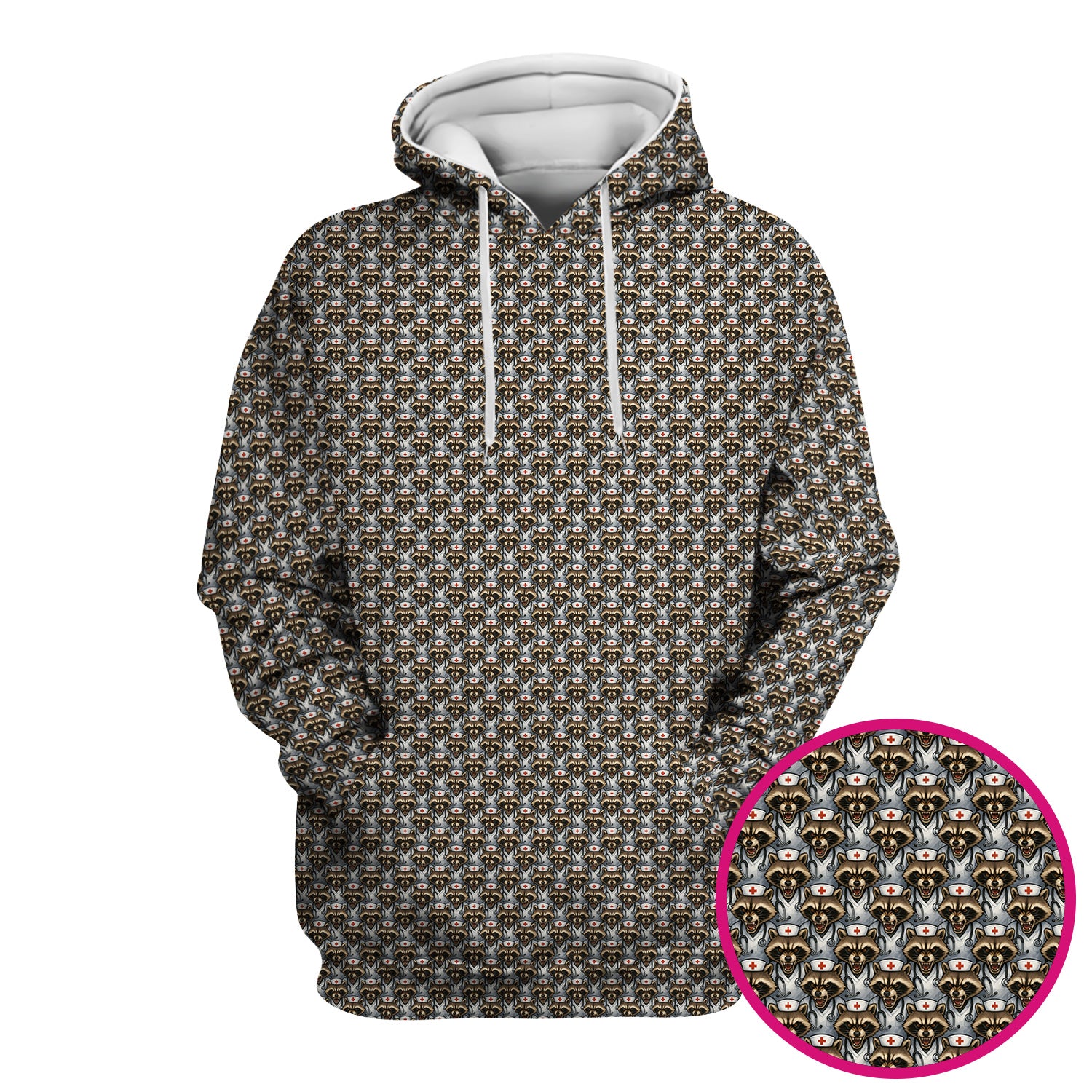 Quirky Raccoon Nurse Shirt - Repeating Angry Animal Pattern Graphic Tee - Gift for Women RN, LPN, CNA