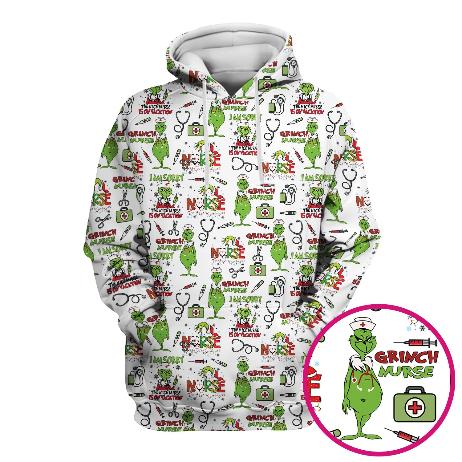 Grinch Nurse Scrub Top - Christmas Medical Uniform - Holiday Healthcare RN LPN CNA Gift