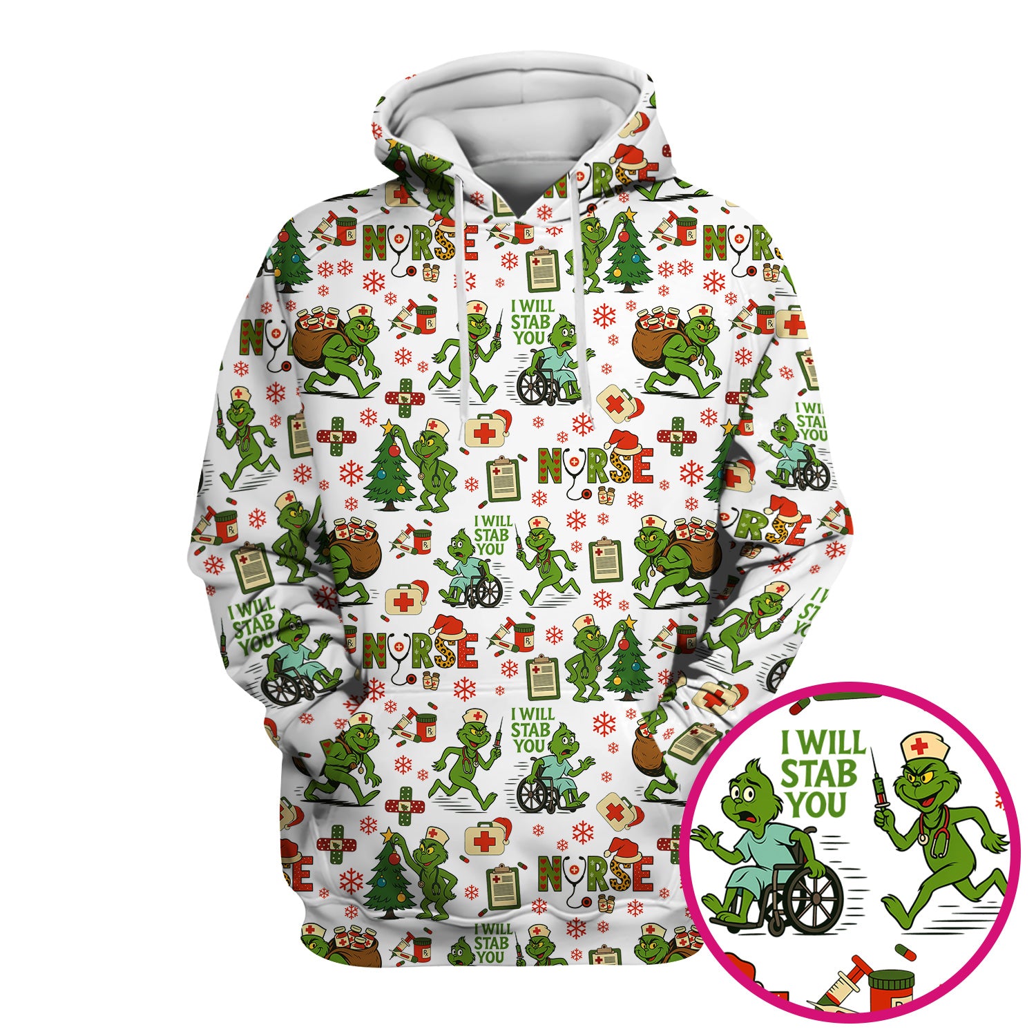 Christmas Nurse Scrub Shirt - Funny Grinch Scrub Top for Women Multi Color - Holiday Nursing Work Shirt with Pockets