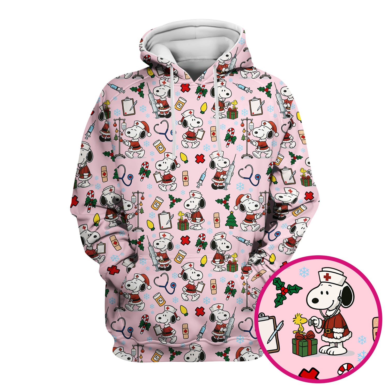 Custom Christmas Scrub Top for Nurses - Snoopy Holiday Scrub Shirt Multi Color - Cute Funny Nursing Workwear with Pockets