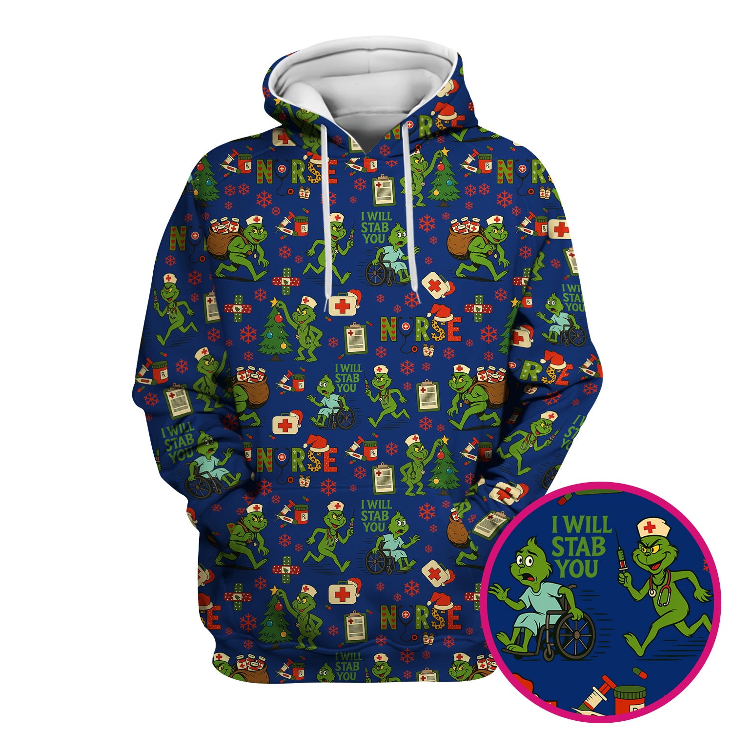 Funny Grinch Nurse Scrub Top for Women - Christmas Scrub Shirt with I Will Stab You Quote - Cute Holiday Nursing Work Shirt with Pockets