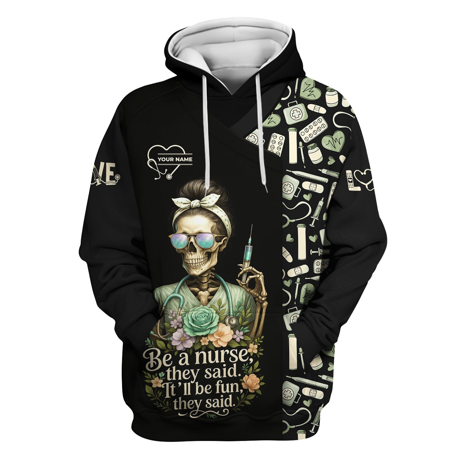 Personalized Skeleton Nurse Shirt - Messy Bun Hair & Leopard Print Graphic Tee - Gift for Women CNA & Healthcare Workers