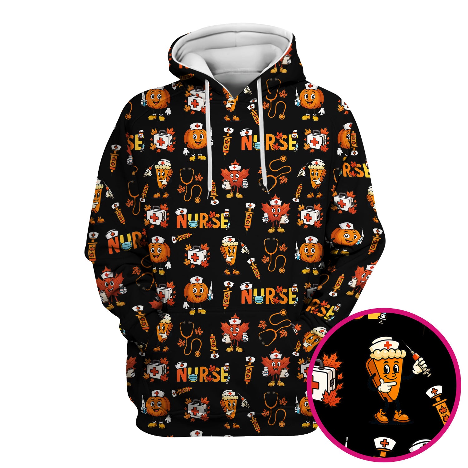 Pumpkin Nurse Scrubs Top for Women - Cute Halloween Nursing Shirt - Funny Fall Scrub Top for Nurses and Medical Workers