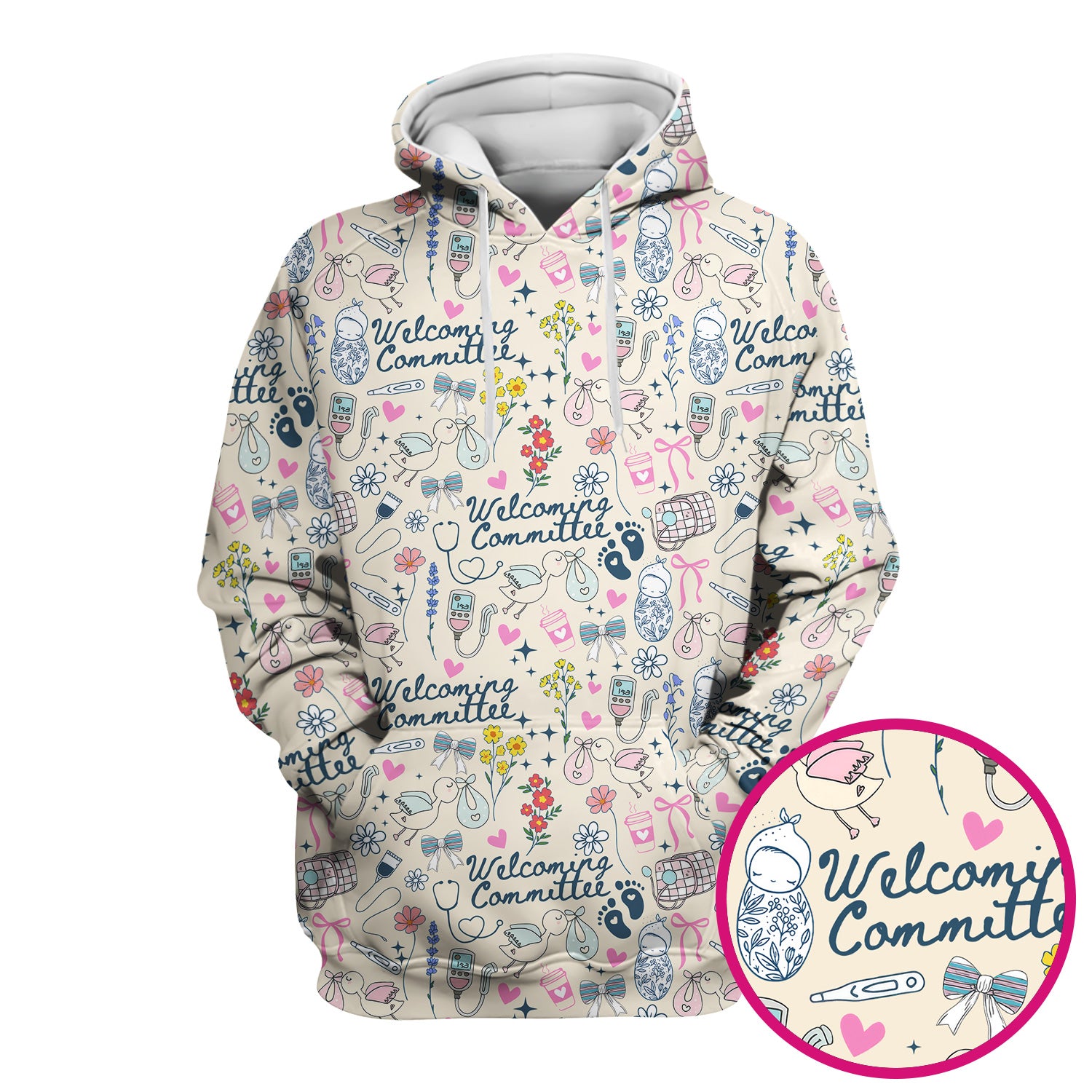 Funny NICU Nurse Tee - Cute Baby Feet & Floral Stork Pattern Graphic - Gift for Women RN LPN