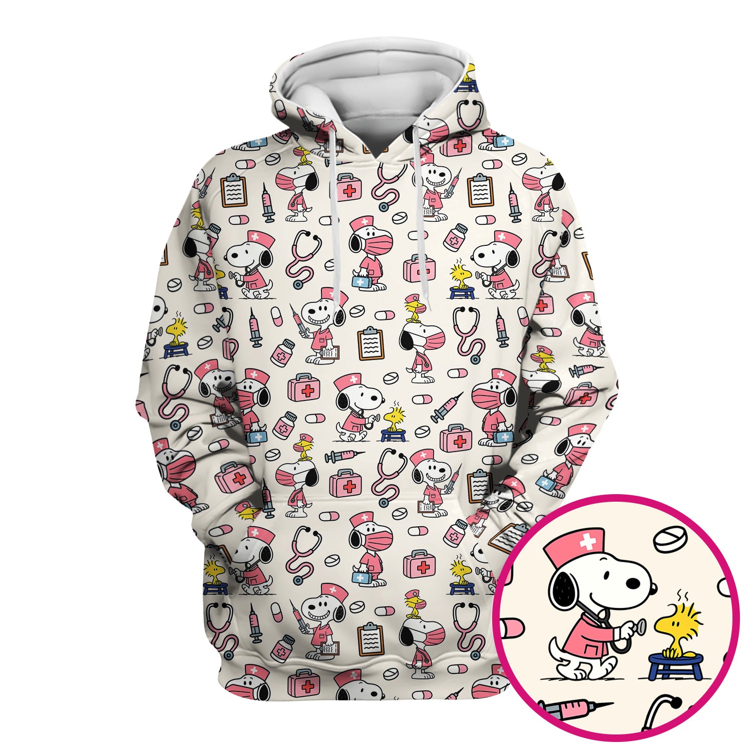 Snoopy Nurse Scrub Top for Women - Custom Medical Scrub Shirt Multi Colors - Cute Cartoon Nursing Work Shirt with Pockets