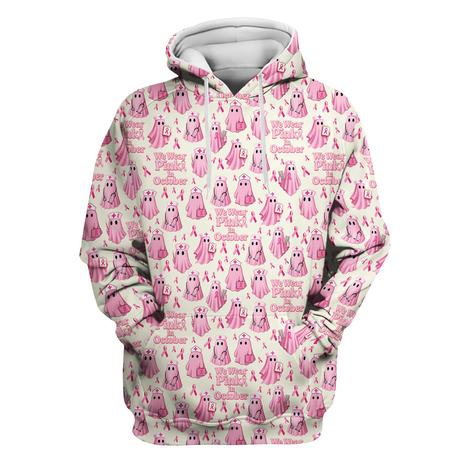 Halloween Breast Cancer Awareness Scrub - We Wear Pink In October & Ghost Nurse Design - October Gift for RN LPN CNA