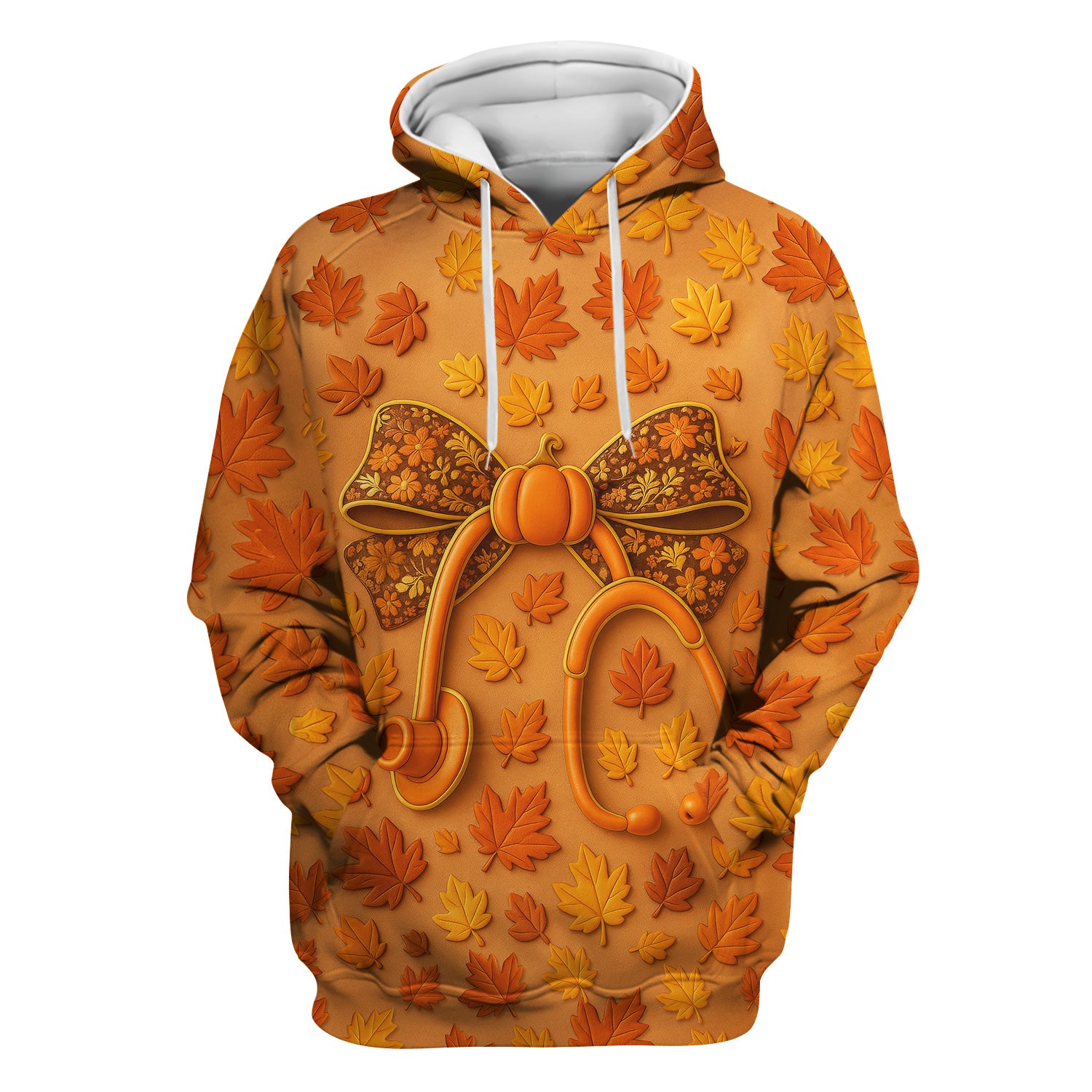 Autumn Pumpkin Nurse Shirt - Fall Leaves Stethoscope Medical Tee - CNA RN LPN Healthcare Worker Gift