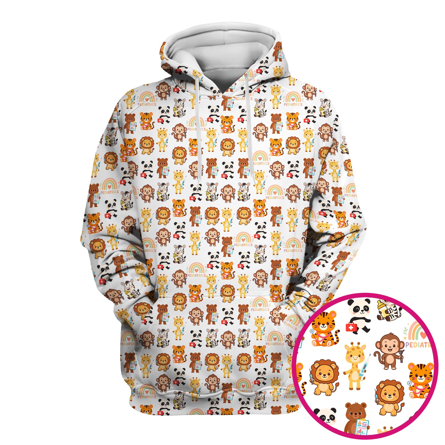 Funny Animal Nurse Scrub - Cute Zoo & Safari Animals Pattern Design - Gift for PEDS RN LPN