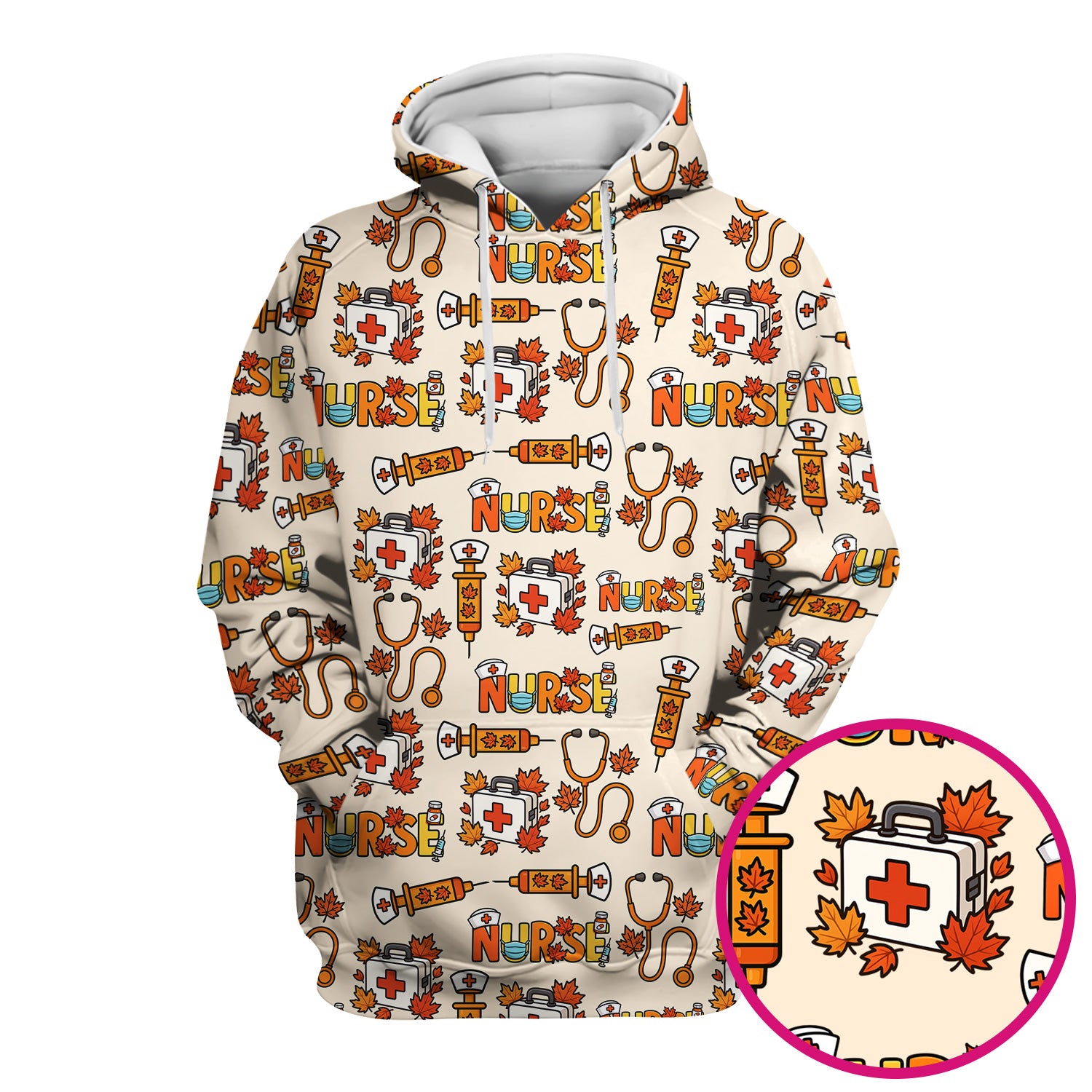 Autumn Nurse Scrub Top Multi Color - Fall Themed Nursing Shirt with Pockets - Cute Maple Leaf Medical Scrubs for Women