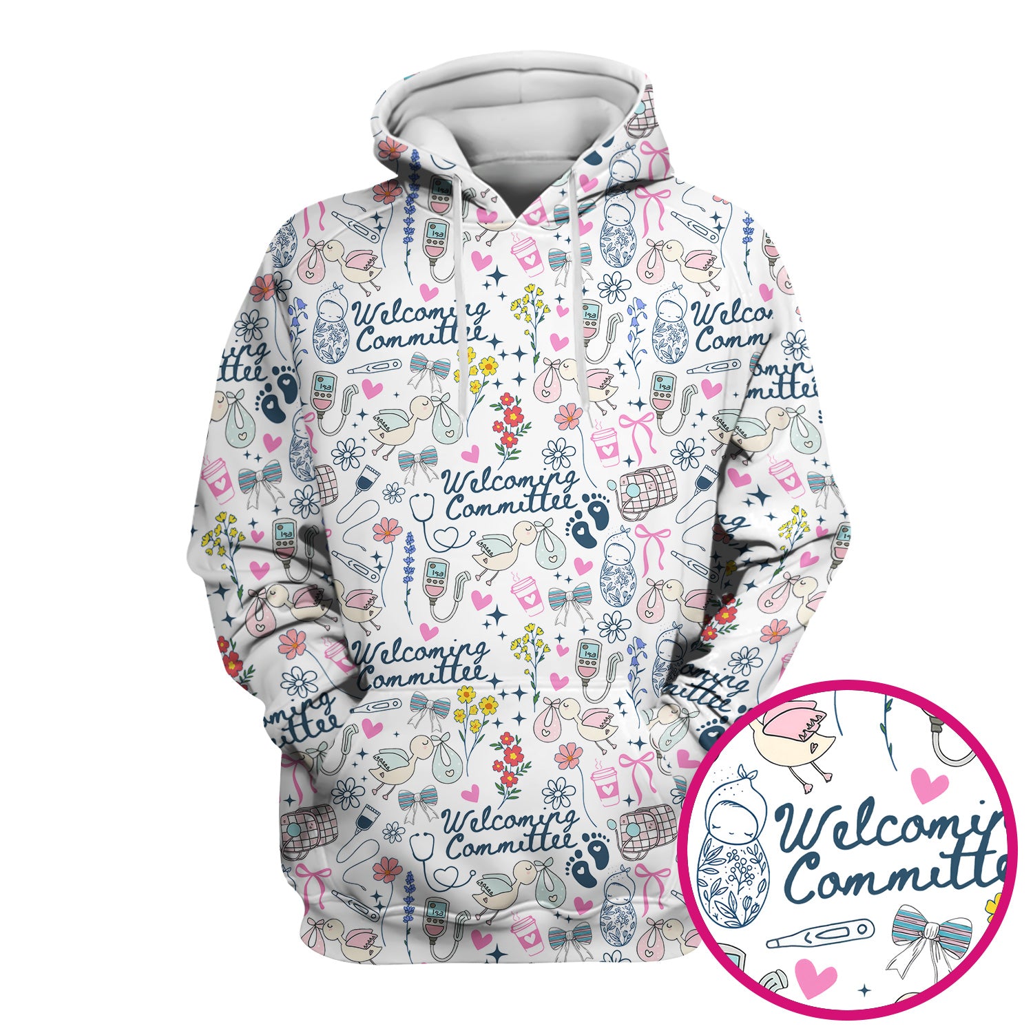 Funny NICU Nurse Tee - Cute Baby Feet & Floral Stork Pattern Graphic - Gift for Women RN LPN