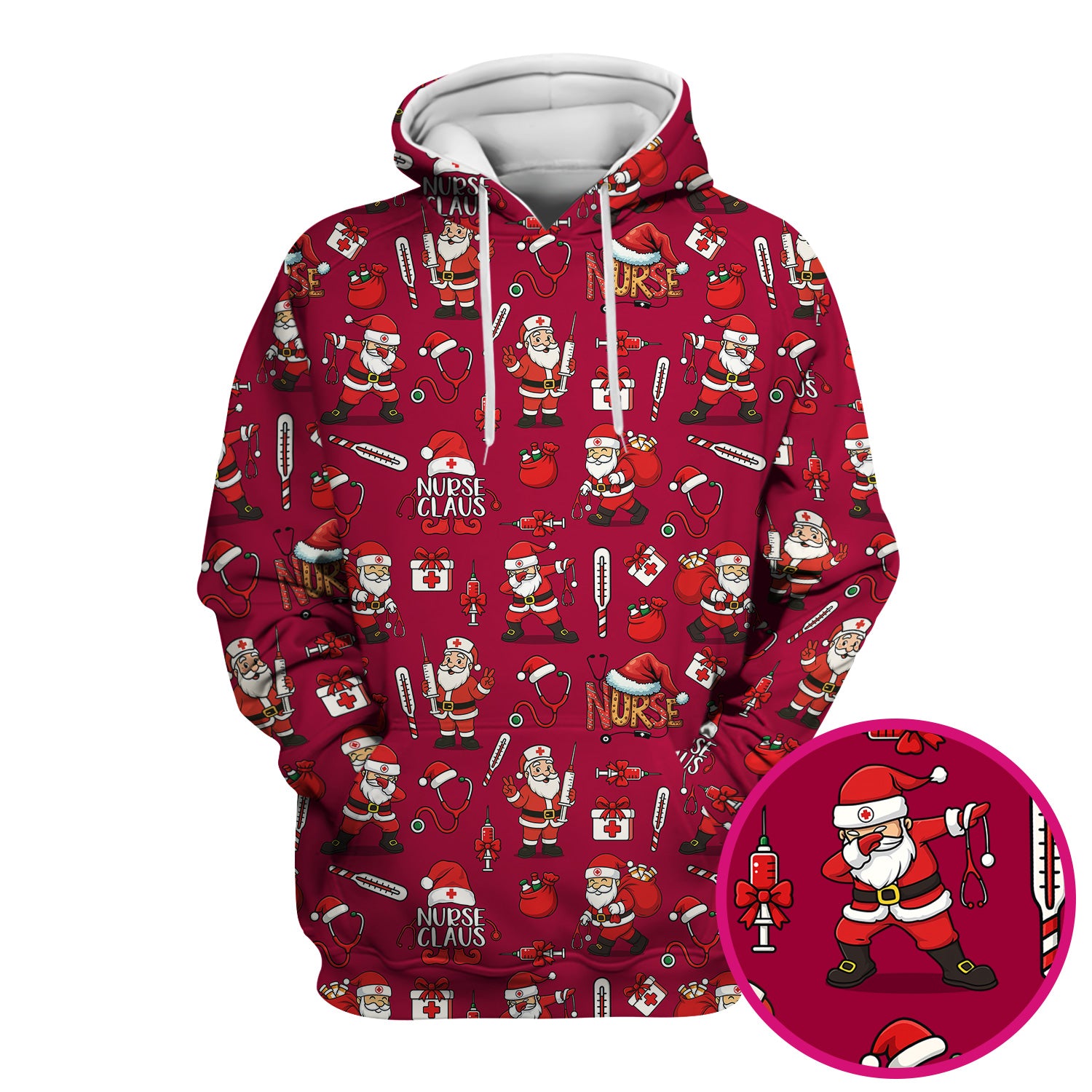 Nurse Claus Christmas Scrub Shirt - Cute Santa Nurse Scrub Top Multi Color - Funny Holiday Nursing Scrub Shirt with Pockets