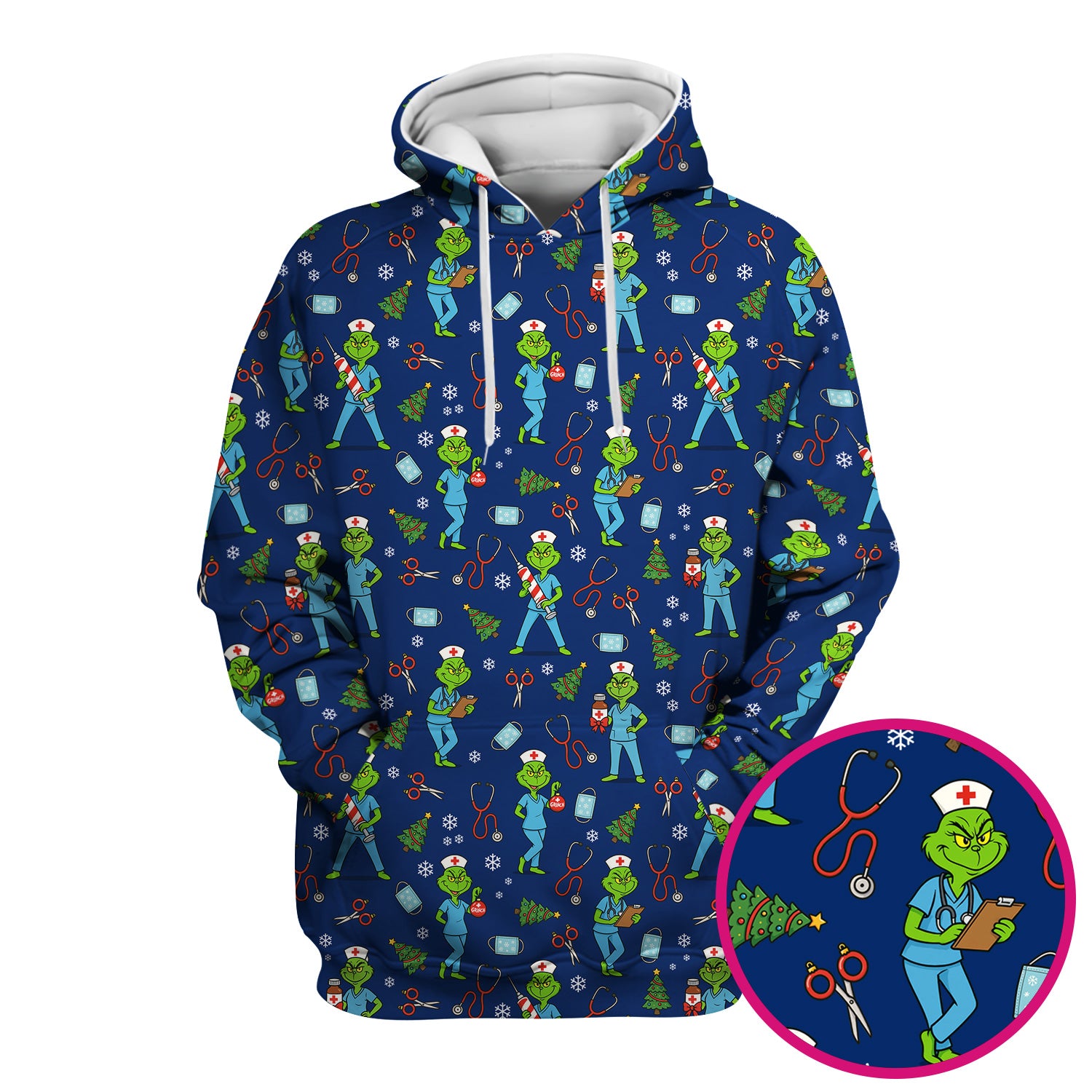 Christmas Grinch Nurse Scrub Top - Funny Holiday Medical Uniform for Women - RN LPN CNA Gift
