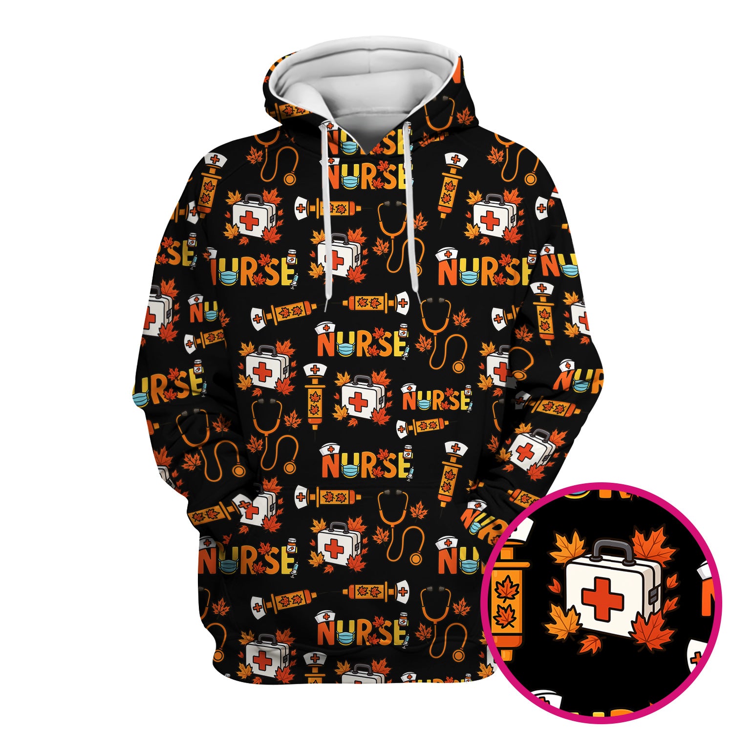 Autumn Nurse Scrub Top Multi Color - Fall Themed Nursing Shirt with Pockets - Cute Maple Leaf Medical Scrubs for Women