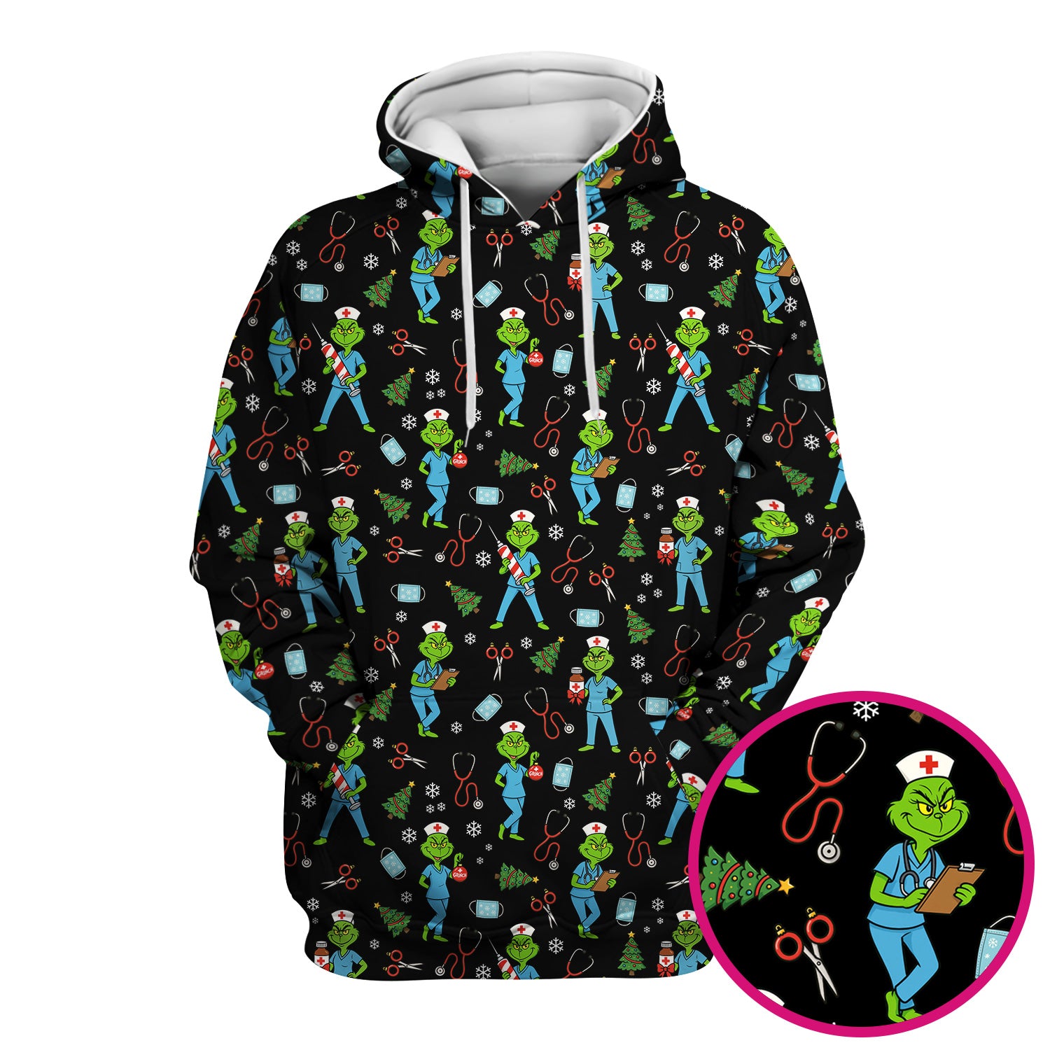 Grinch Christmas Scrub Top for Nurses - Funny Medical Workwear Top - RN LPN CNA Gift