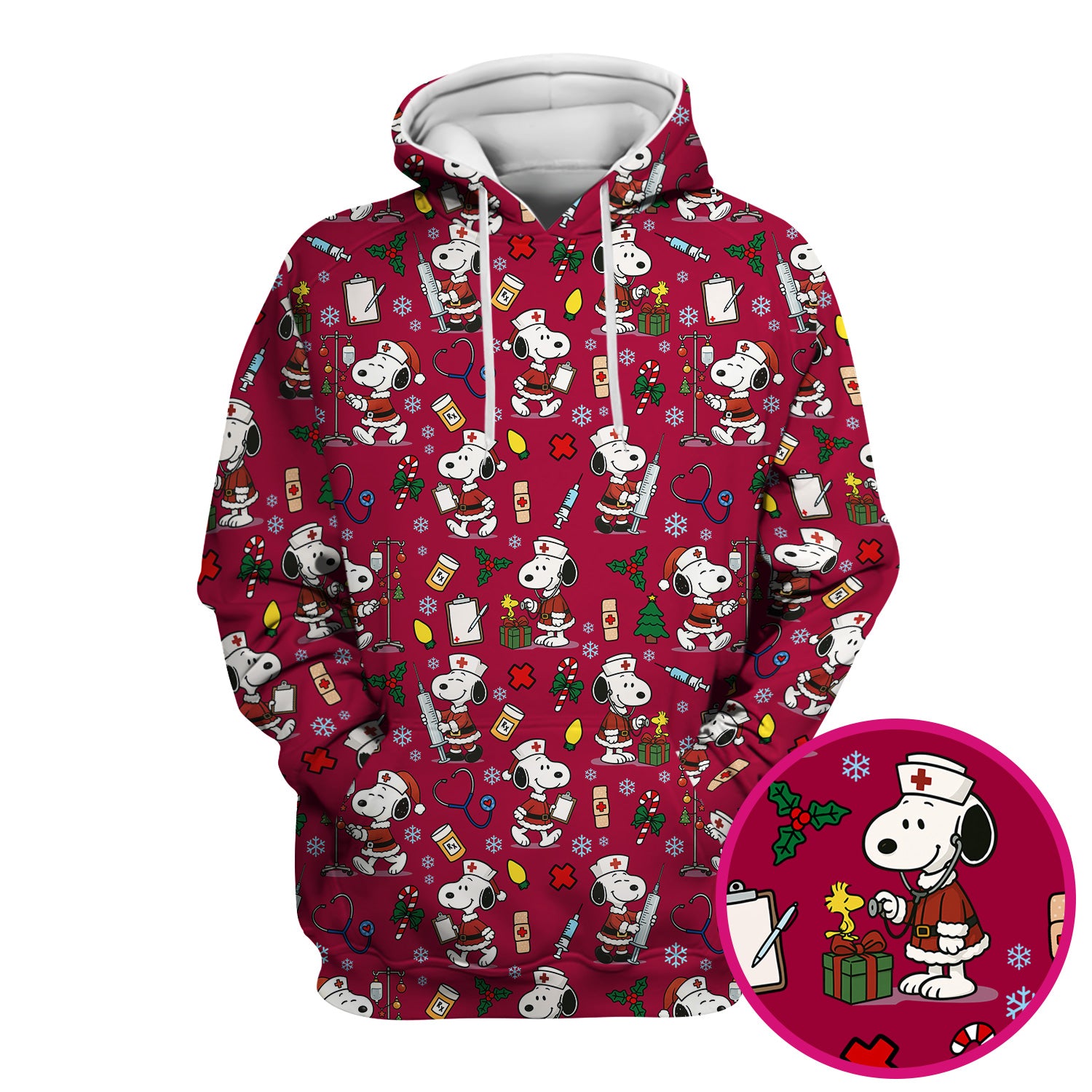 Custom Christmas Scrub Top for Nurses - Snoopy Holiday Scrub Shirt Multi Color - Cute Funny Nursing Workwear with Pockets
