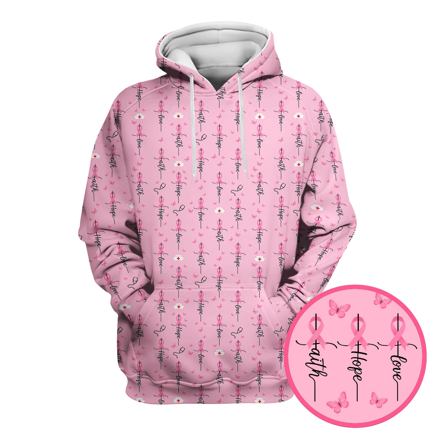 Breast Cancer Awareness Scrub Top Multi Color - Faith Hope Love Pink Ribbon Nursing Shirt - Supportive Nurse Workwear