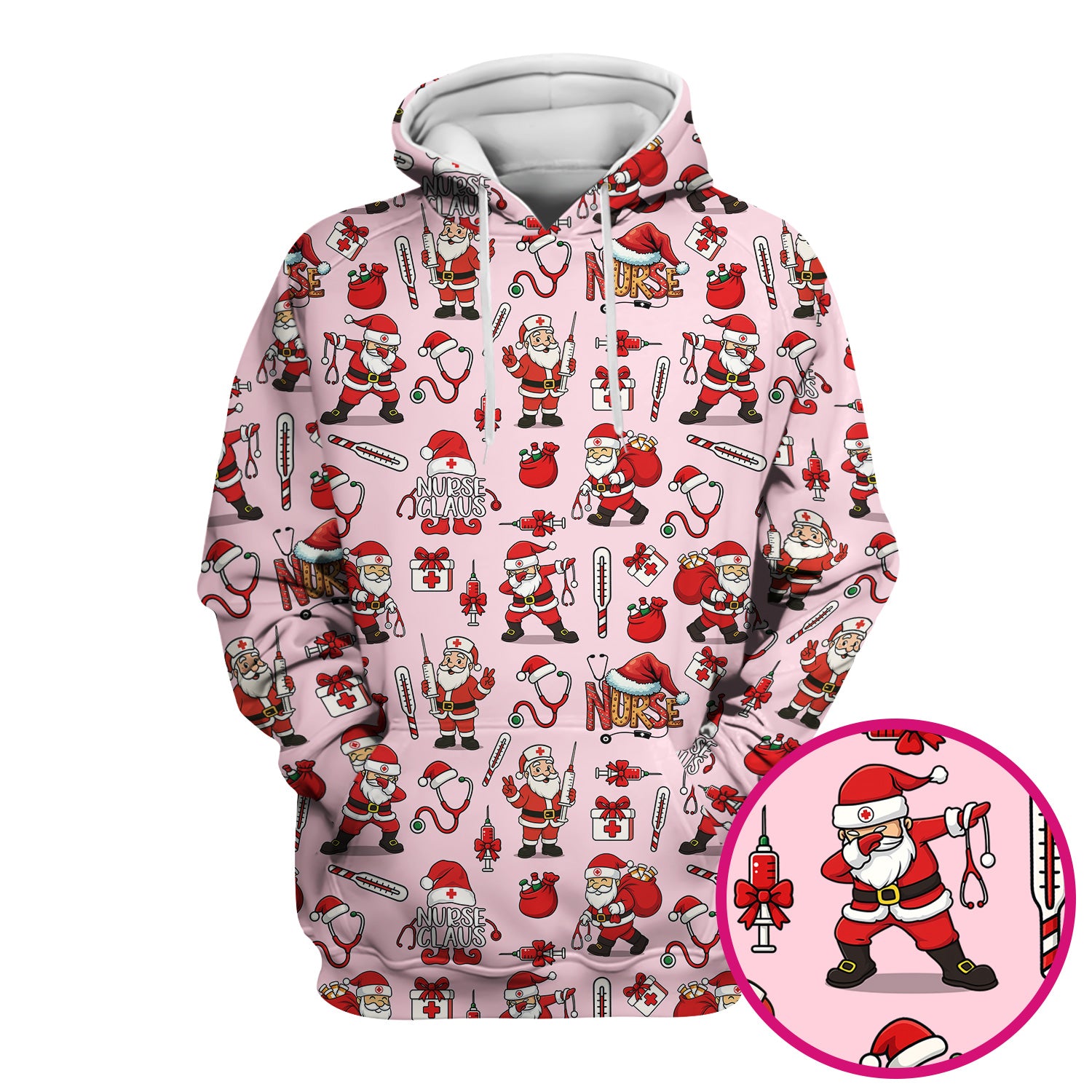 Christmas Nurse Scrub Top Multi Color - Funny Nurse Claus Santa Scrub Shirt - Cute Holiday Nursing Work Shirt with Pockets