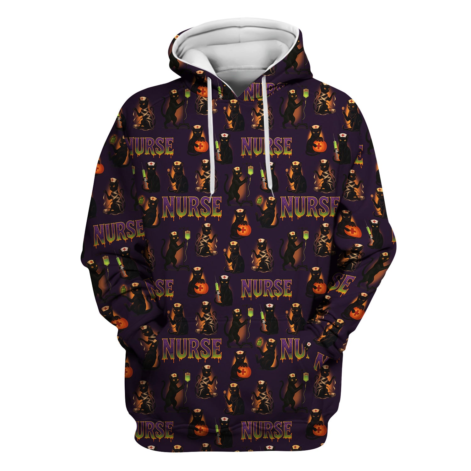 Halloween Nurse Scrub Top for Women - Cute Black Cat and Pumpkin Medical Design - Spooky Gift for RN LPN CNA
