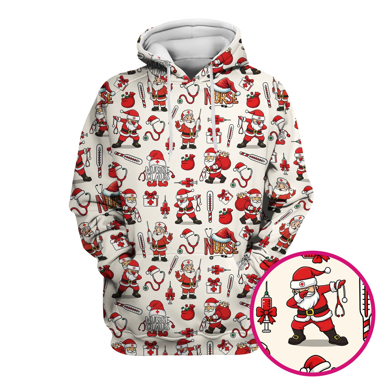 Christmas Nurse Scrub Top Multi Color - Funny Nurse Claus Santa Scrub Shirt - Cute Holiday Nursing Work Shirt with Pockets