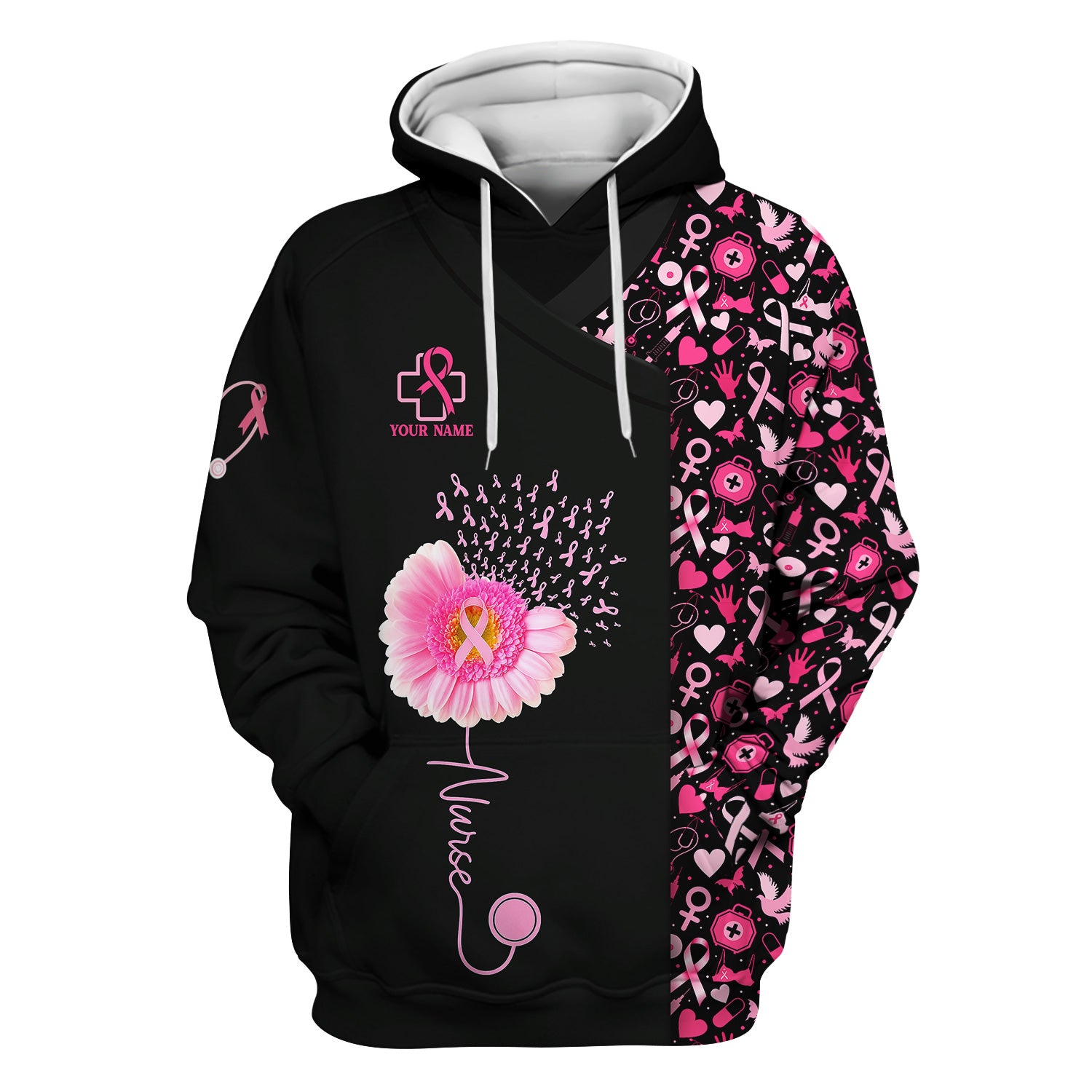 Custom Nurse Breast Cancer Awareness Shirt - Pink Gerbera Daisy & Ribbon Graphic Tee - Gift for Women RN LPN