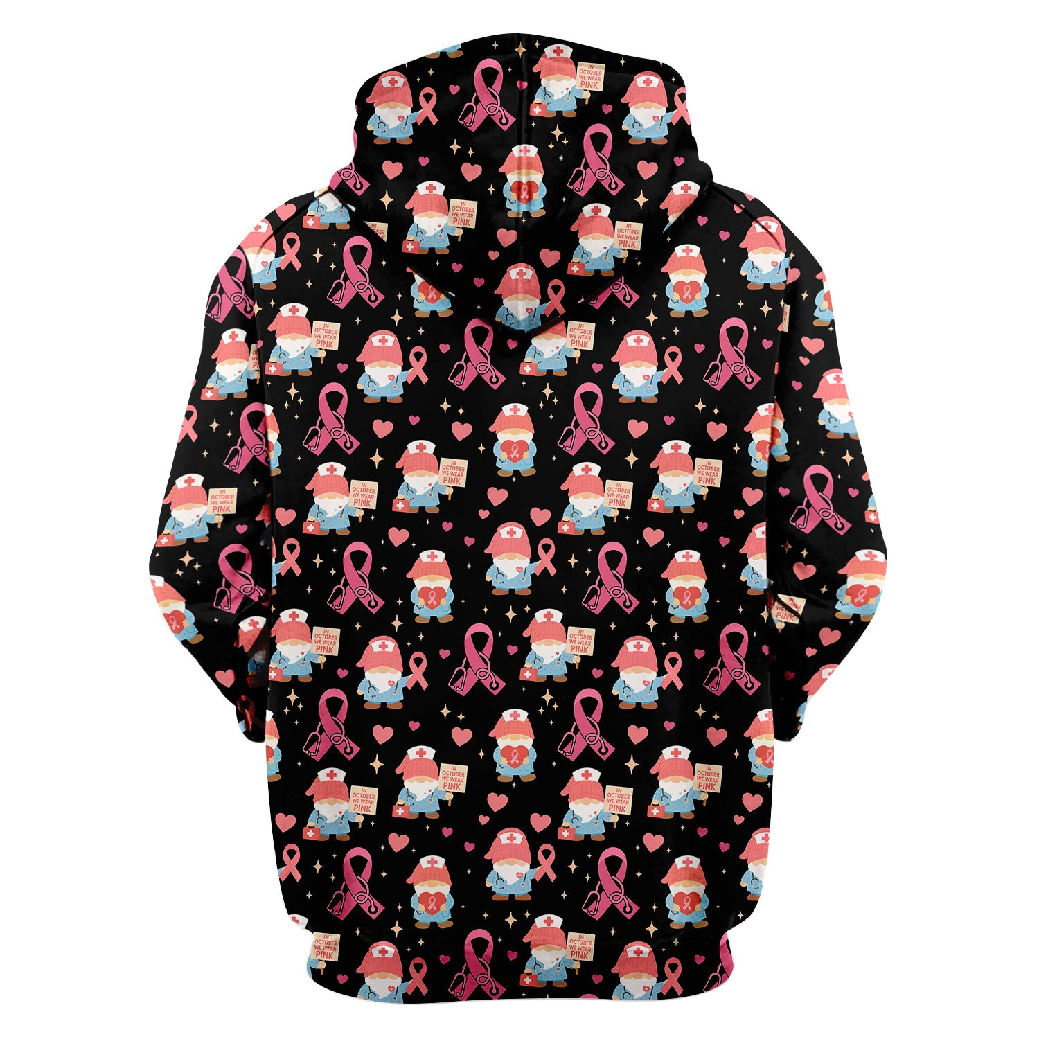 Breast Cancer Awareness Nurse Scrub - Pink Ribbon Nursing Top with Gnome - Gift for Healthcare Workers RN LPN