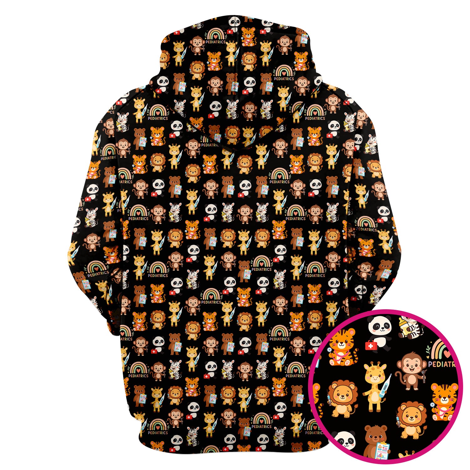 Cute Pediatric Nurse Scrub Top - Funny Zoo & Safari Animals Pattern Design - Gift for PEDS RN LPN