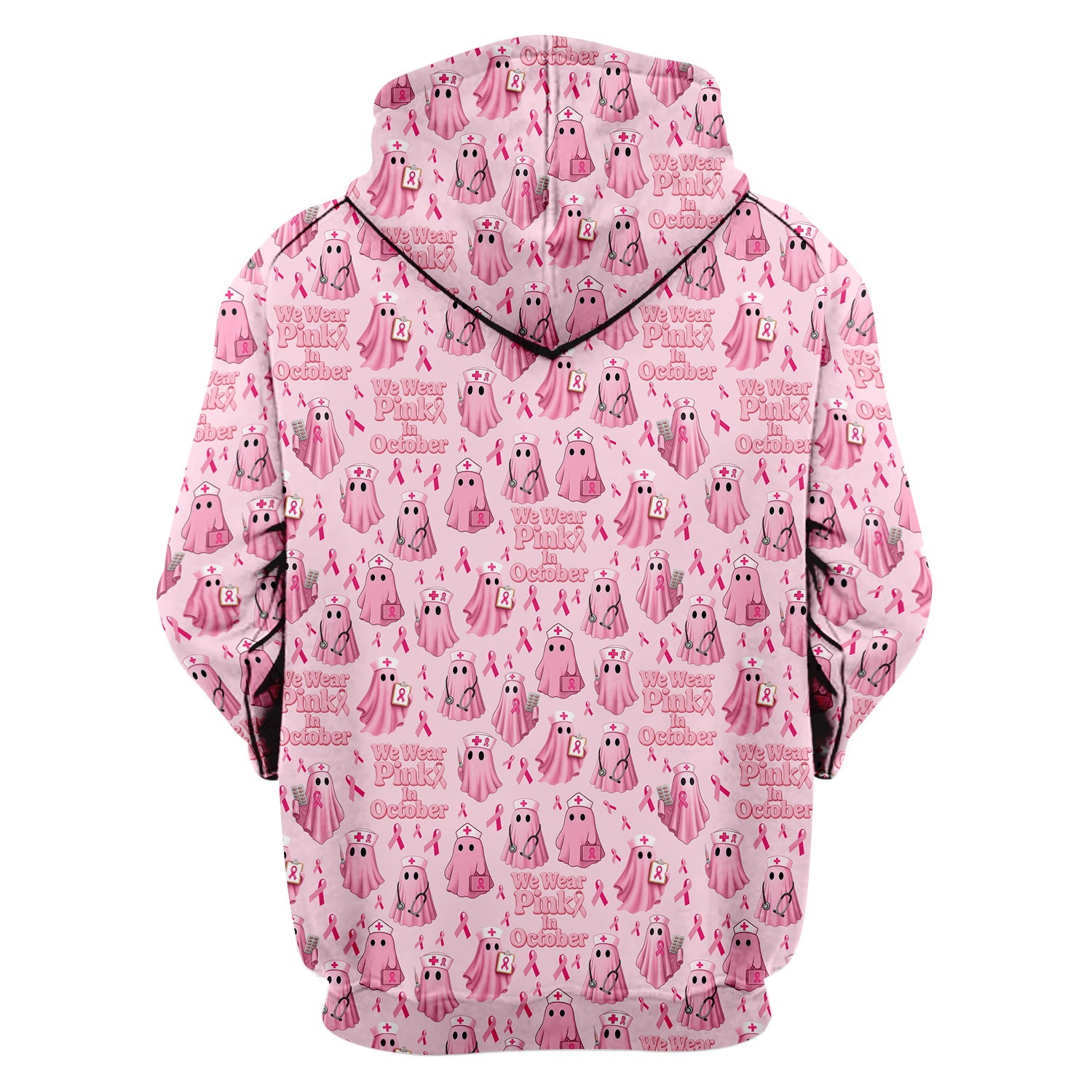 Funny Breast Cancer Awareness Scrub Top - We Wear Pink In October & Ghost Nurse Design - Gift for RN LPN CNA