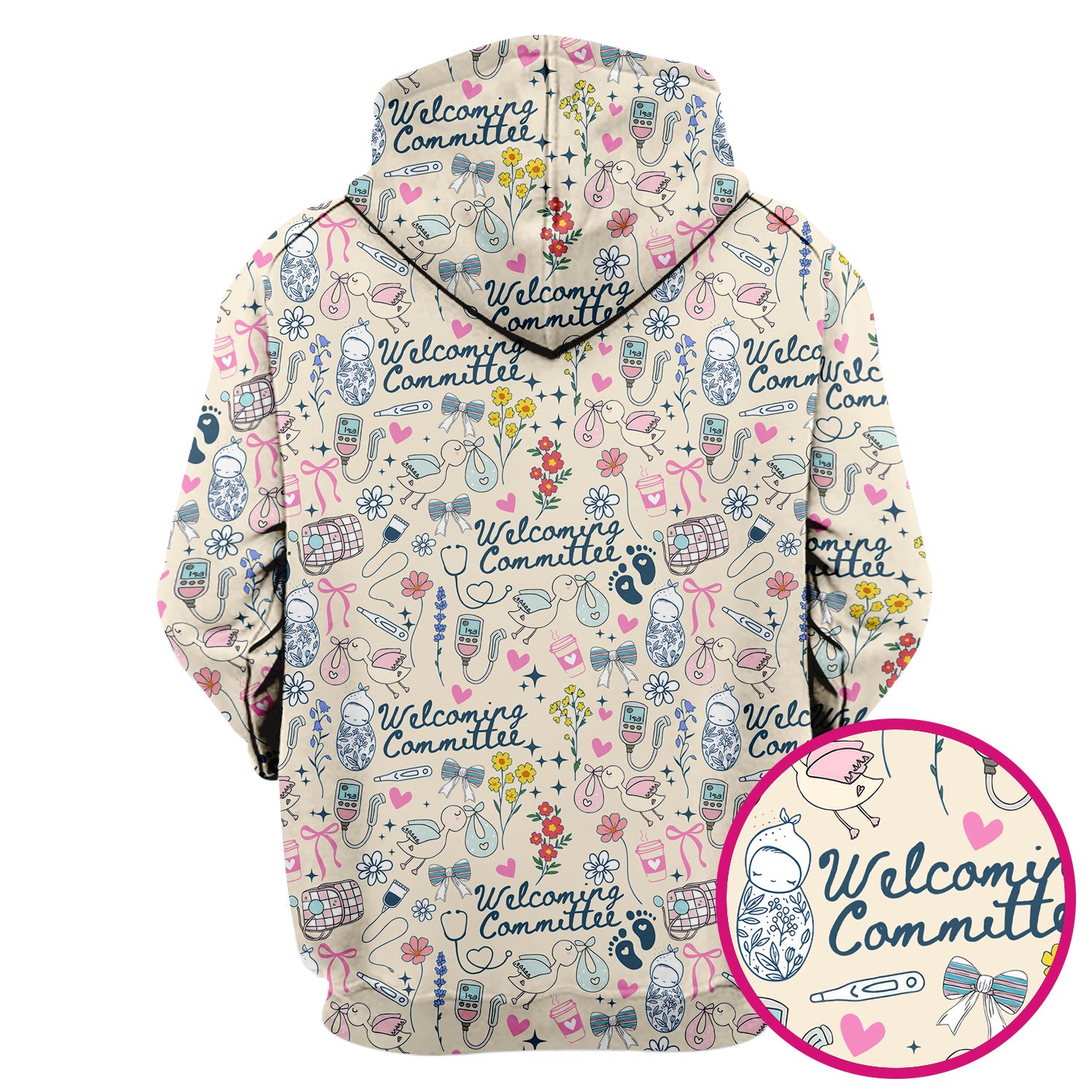 Funny NICU Nurse Tee - Cute Baby Feet & Floral Stork Pattern Graphic - Gift for Women RN LPN