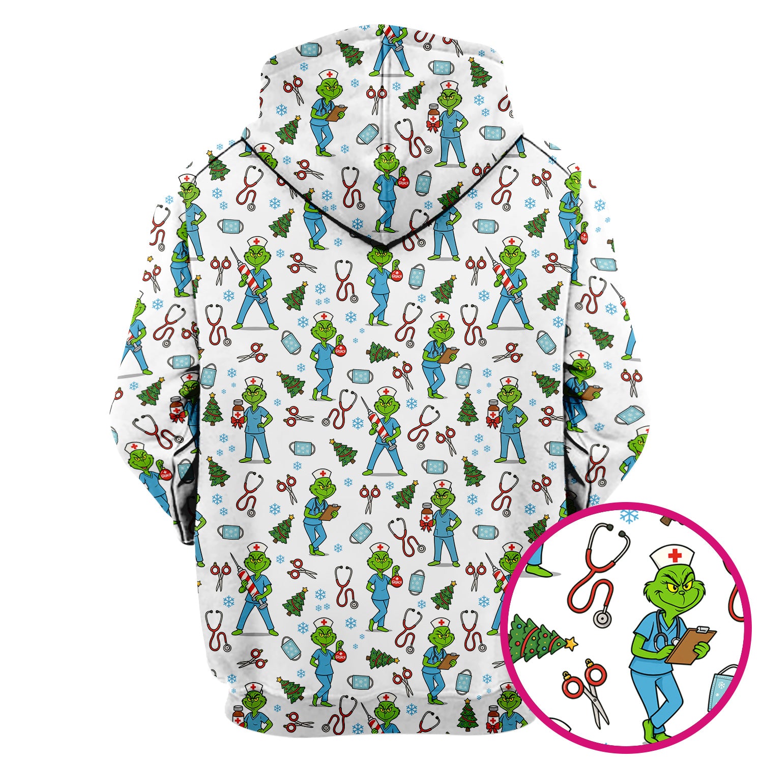 Grinch Christmas Scrub Top for Nurses - Funny Medical Workwear Top - RN LPN CNA Gift