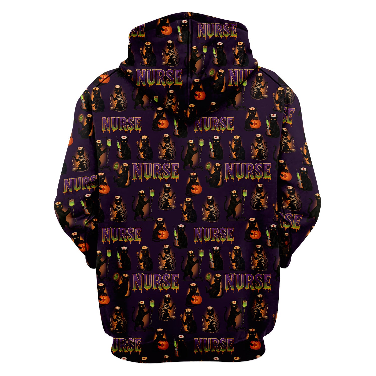 Halloween Nurse Scrub Top for Women - Cute Black Cat and Pumpkin Medical Design - Spooky Gift for RN LPN CNA