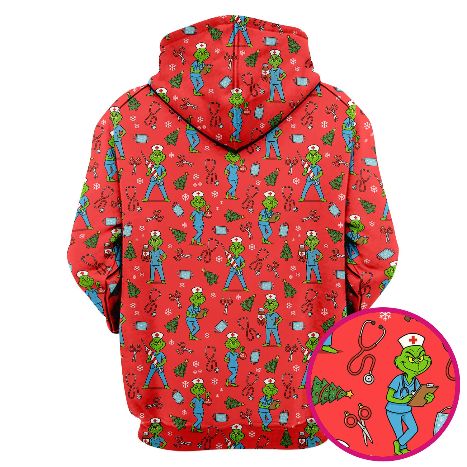 Christmas Grinch Nurse Scrub Top - Funny Holiday Medical Uniform for Women - RN LPN CNA Gift