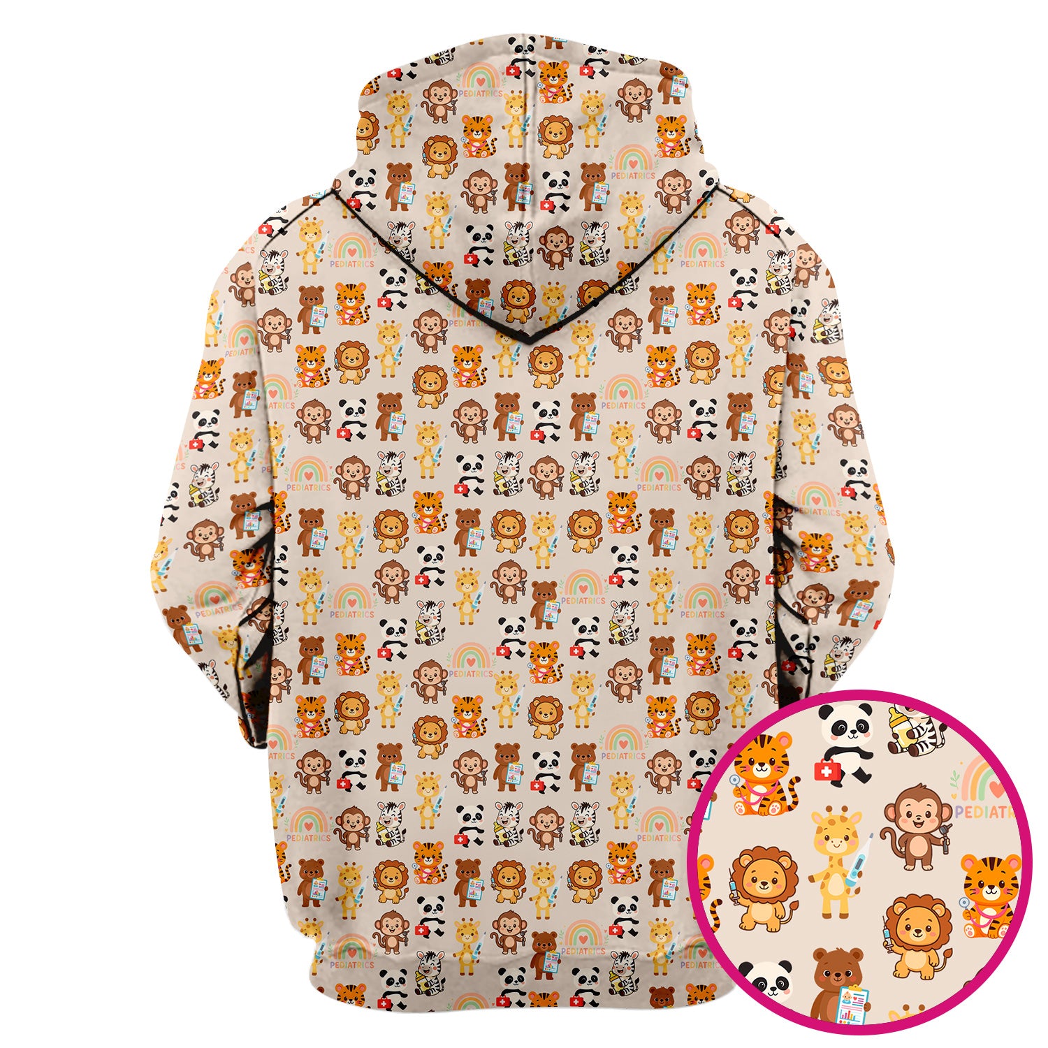 Cute Pediatric Nurse Scrub Top - Funny Zoo & Safari Animals Pattern Design - Gift for PEDS RN LPN