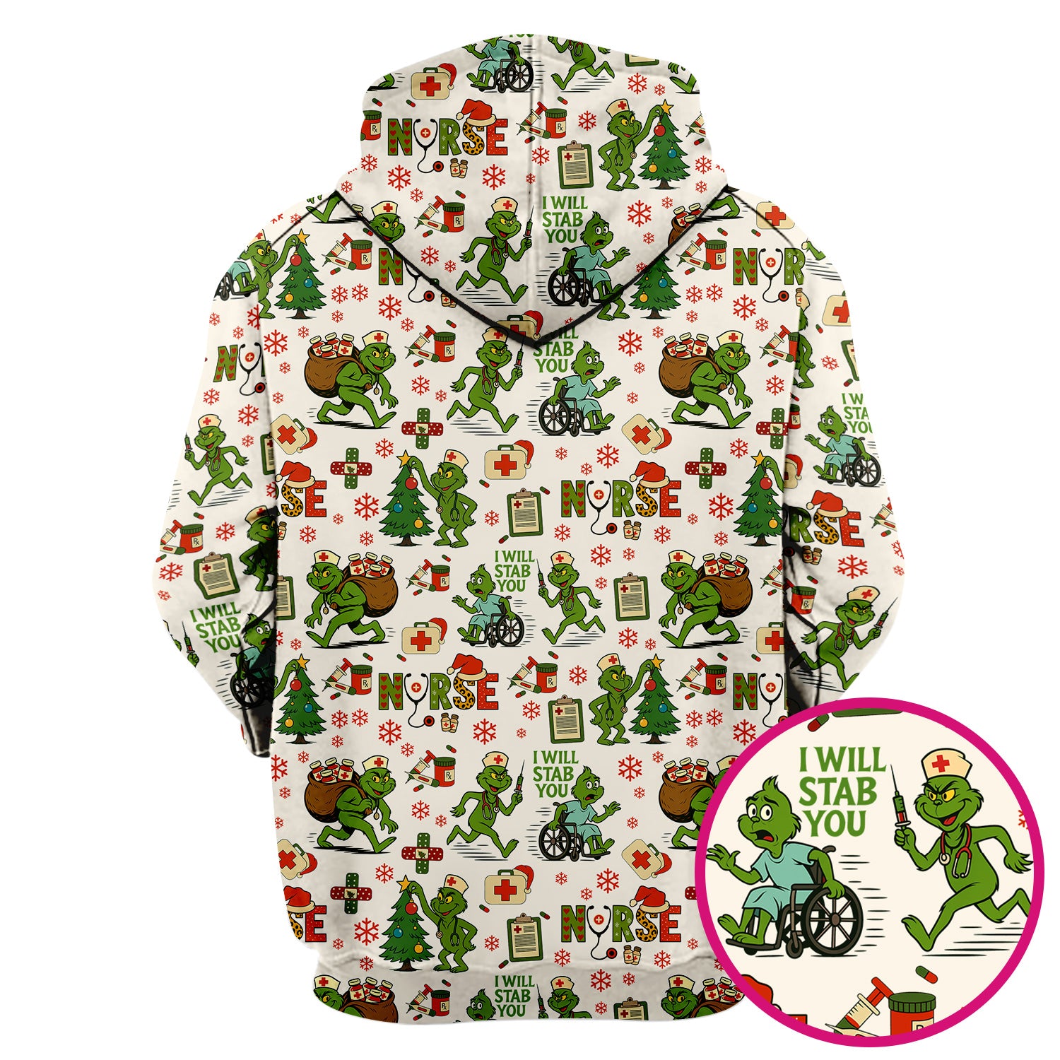 Funny Grinch Nurse Scrub Top for Women - Christmas Scrub Shirt with I Will Stab You Quote - Cute Holiday Nursing Work Shirt with Pockets