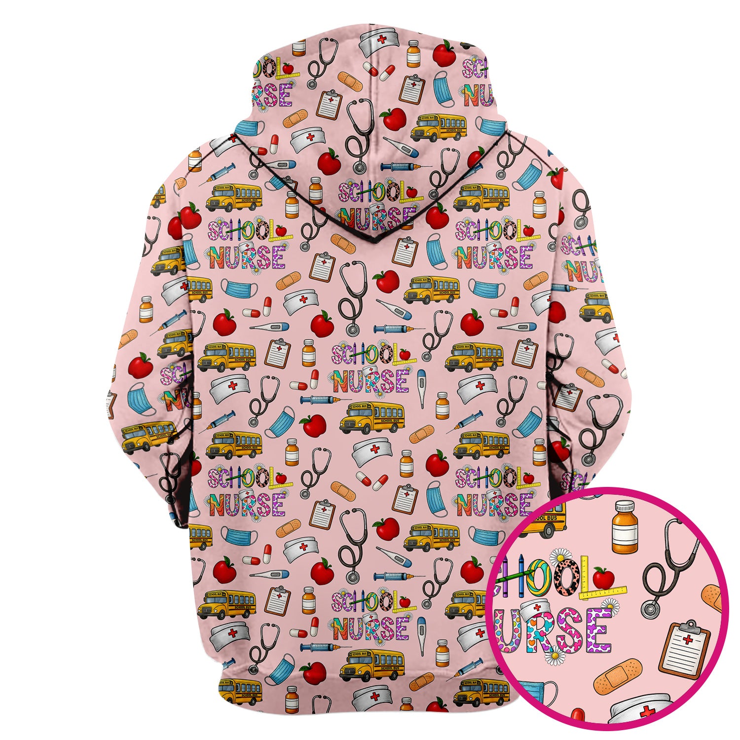 Cute School Nurse Scrub Top - Funny School Bus & Stethoscope Pattern Design - Gift for Women RN LPN