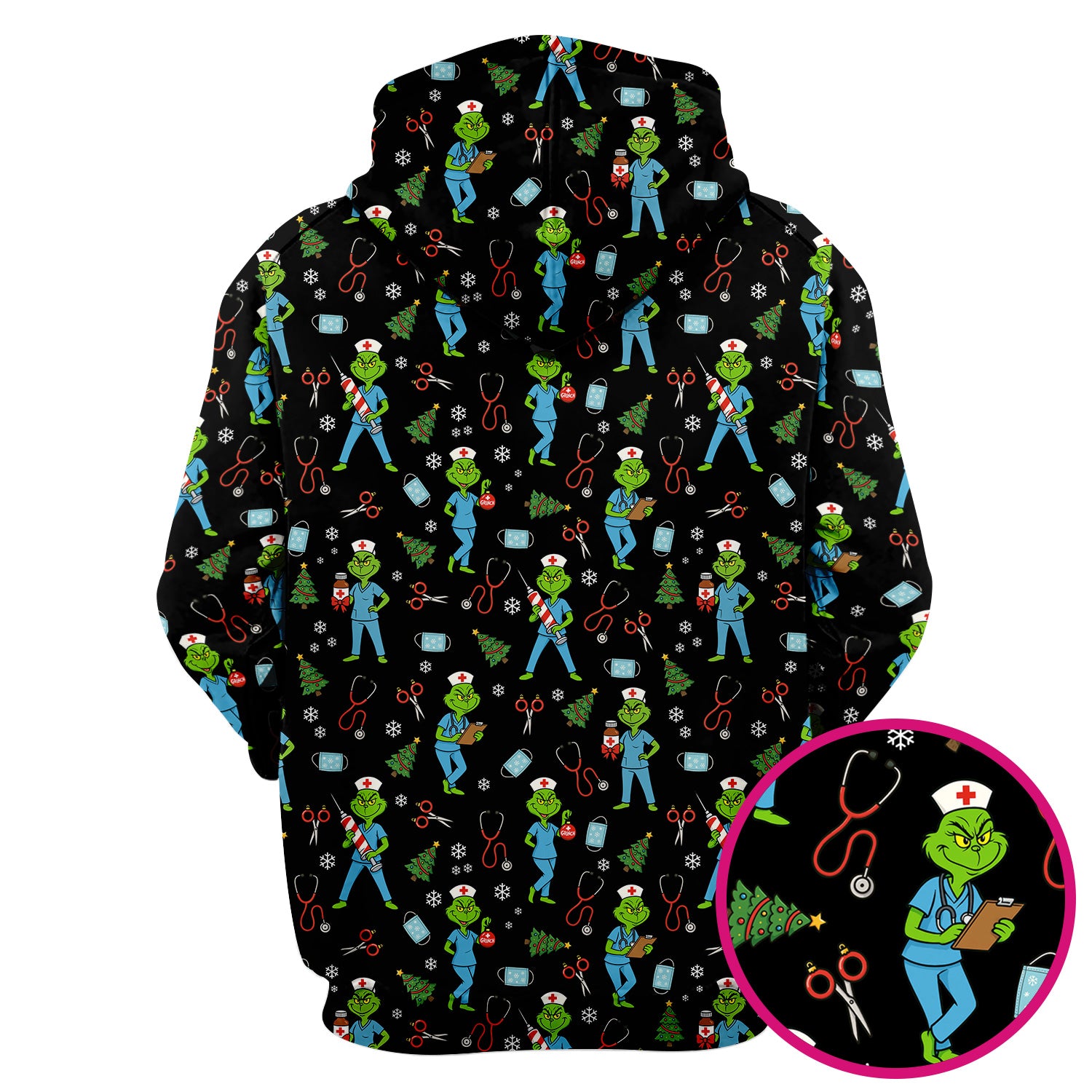 Grinch Christmas Scrub Top for Nurses - Funny Medical Workwear Top - RN LPN CNA Gift