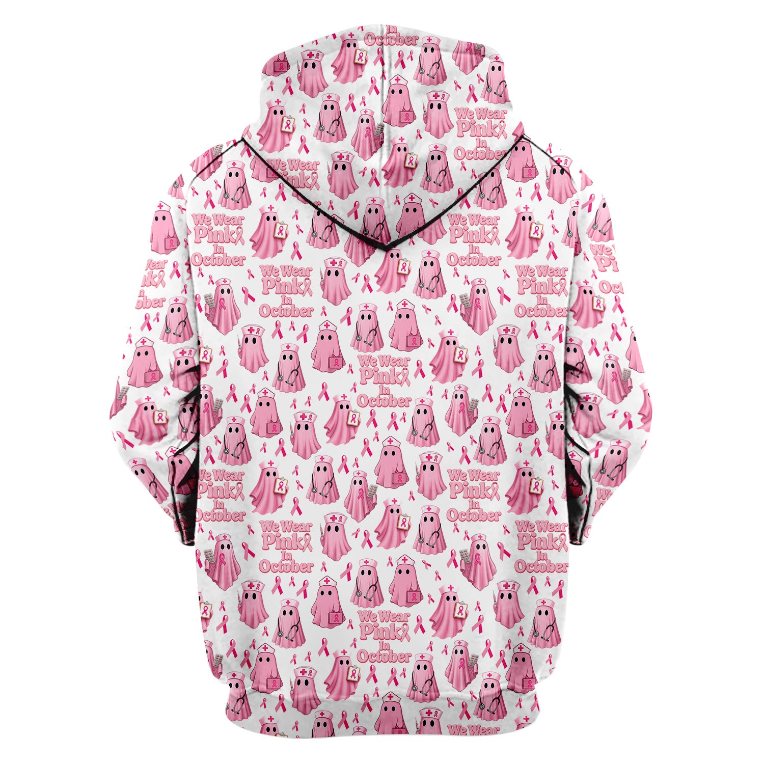 Funny Breast Cancer Awareness Scrub Top - We Wear Pink In October & Ghost Nurse Design - Gift for RN LPN CNA