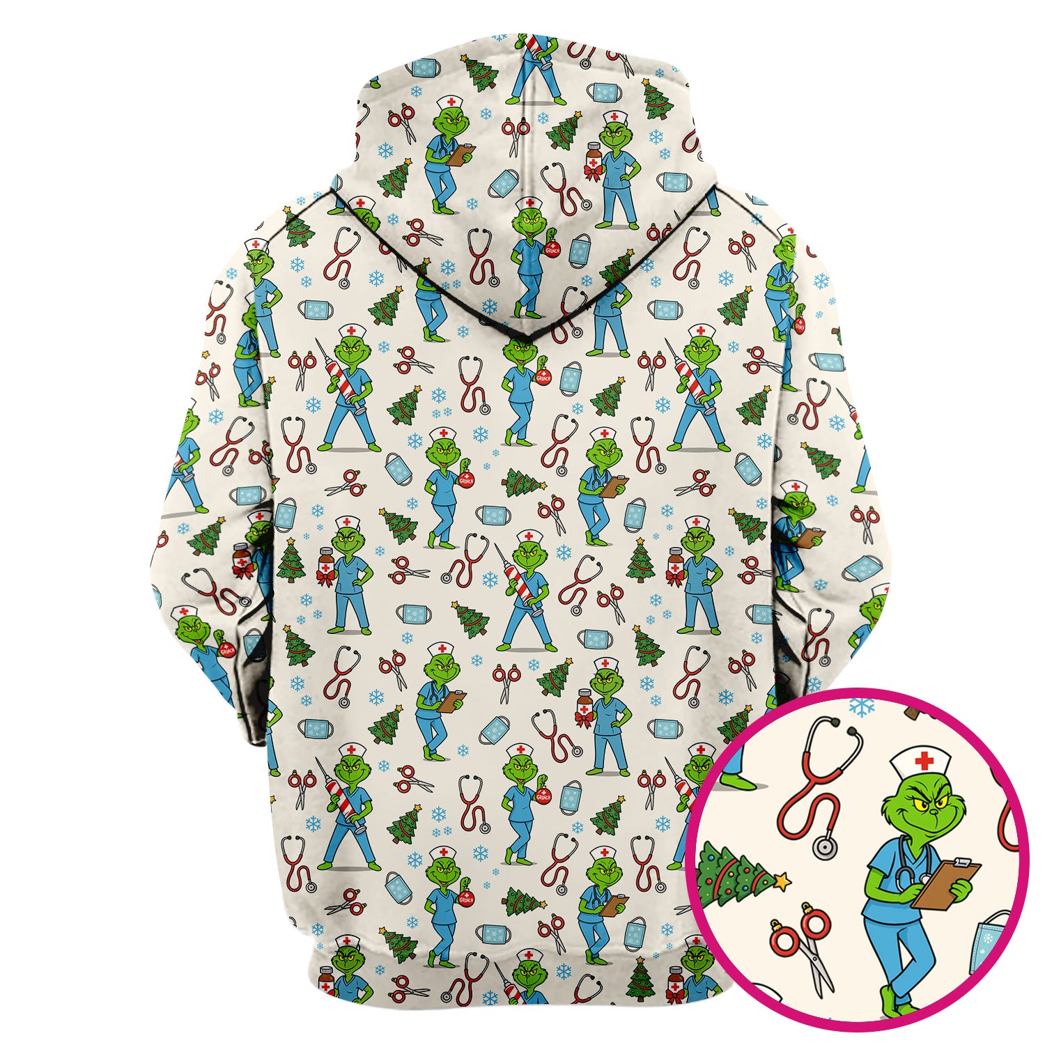 Christmas Grinch Nurse Scrub Top - Funny Holiday Medical Uniform for Women - RN LPN CNA Gift