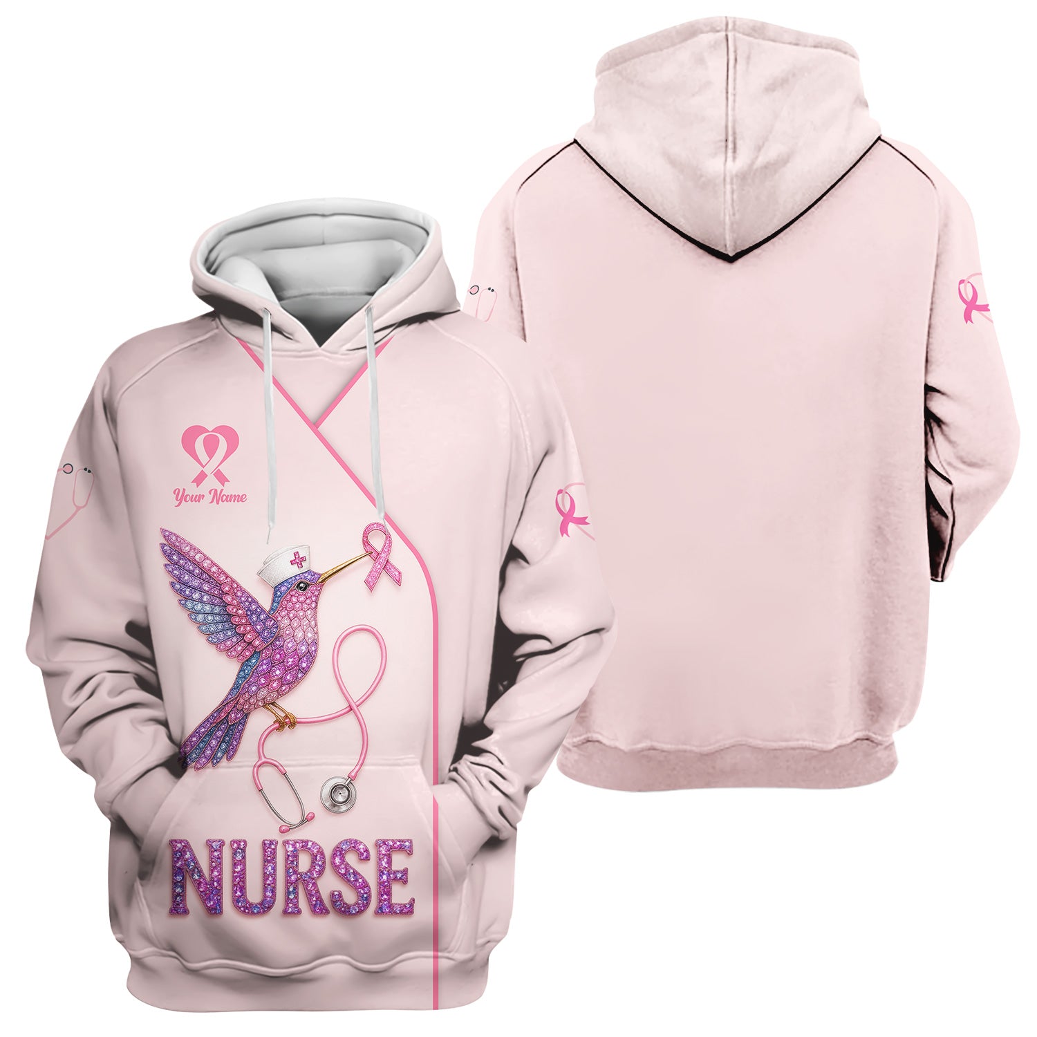Custom Hummingbird Nurse Shirt - Breast Cancer Awareness Ribbon Graphic Tee - Gift for RN LPN CNA
