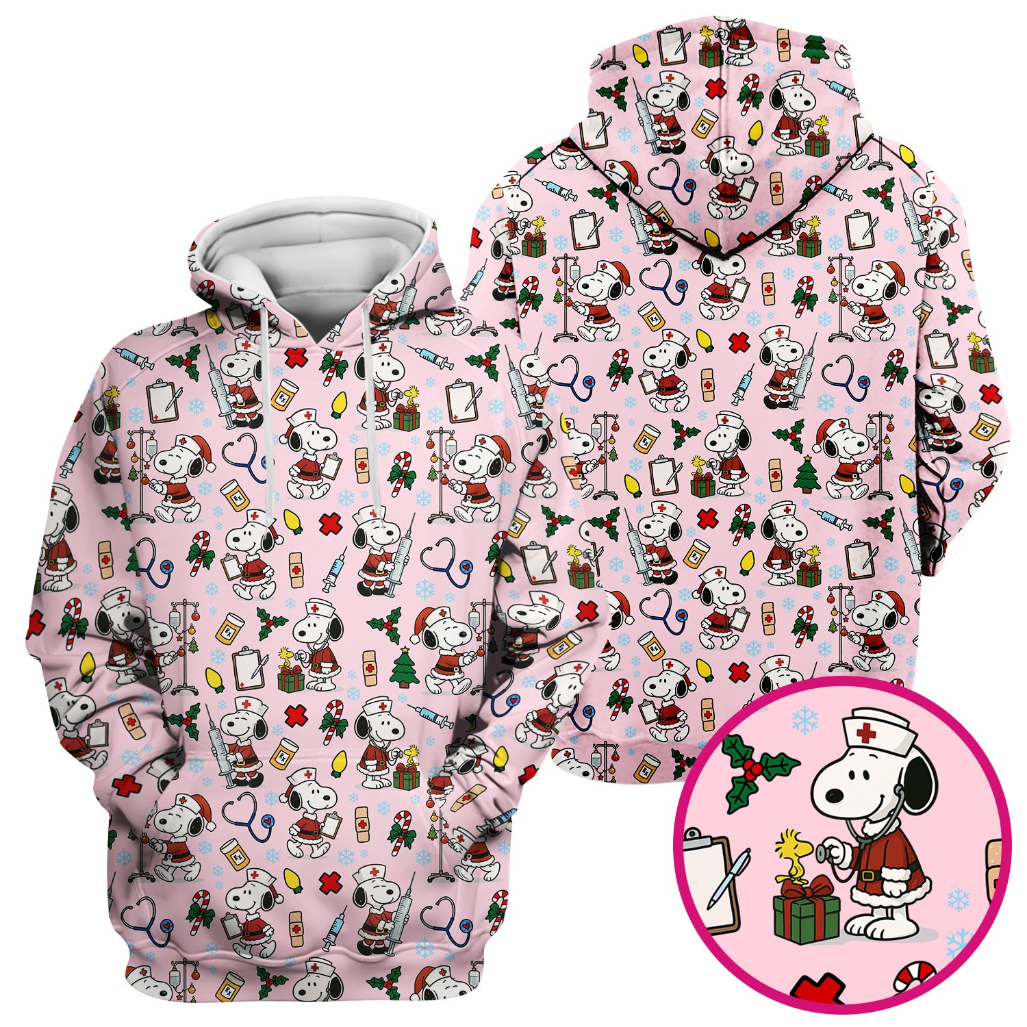 Custom Christmas Scrub Top for Nurses - Snoopy Holiday Scrub Shirt Multi Color - Cute Funny Nursing Workwear with Pockets