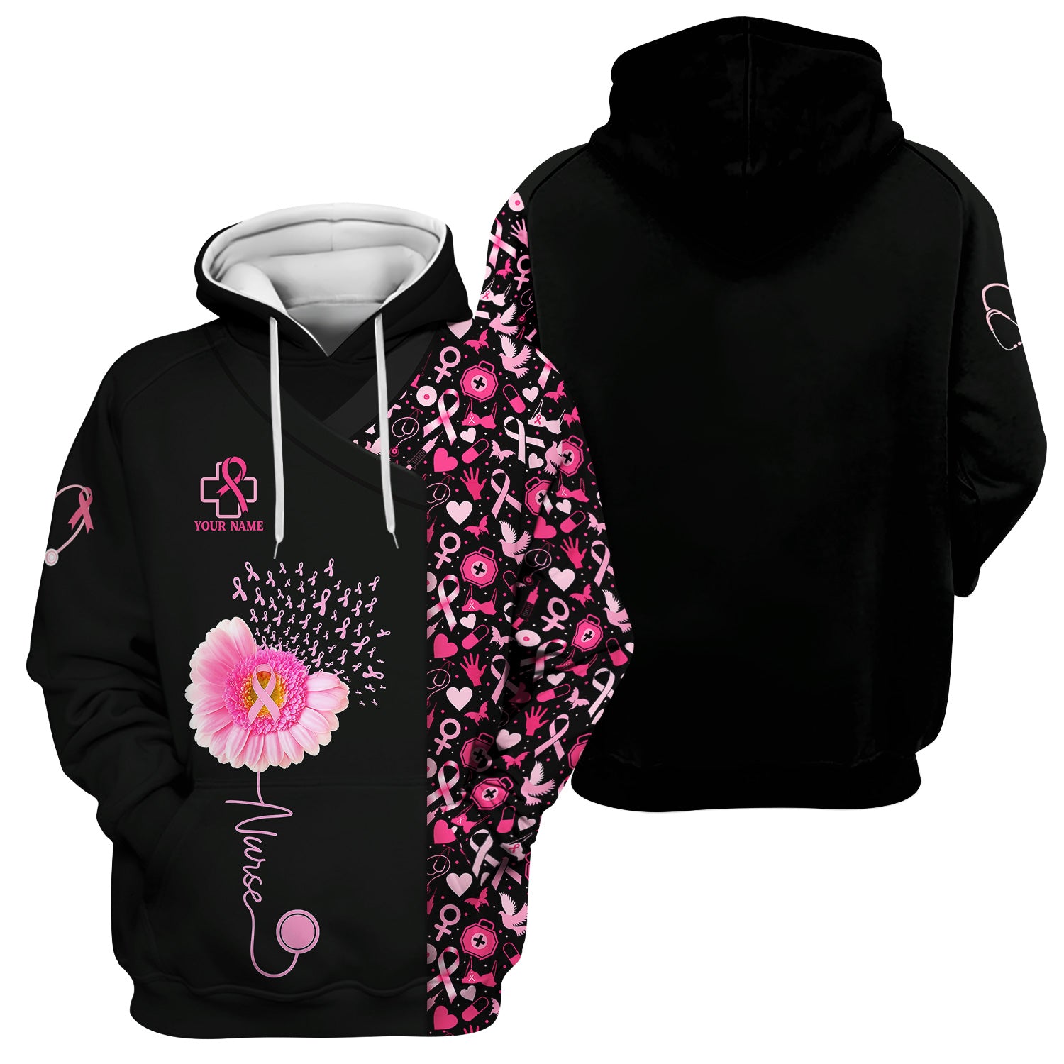 Custom Nurse Breast Cancer Awareness Shirt - Pink Gerbera Daisy & Ribbon Graphic Tee - Gift for Women RN LPN
